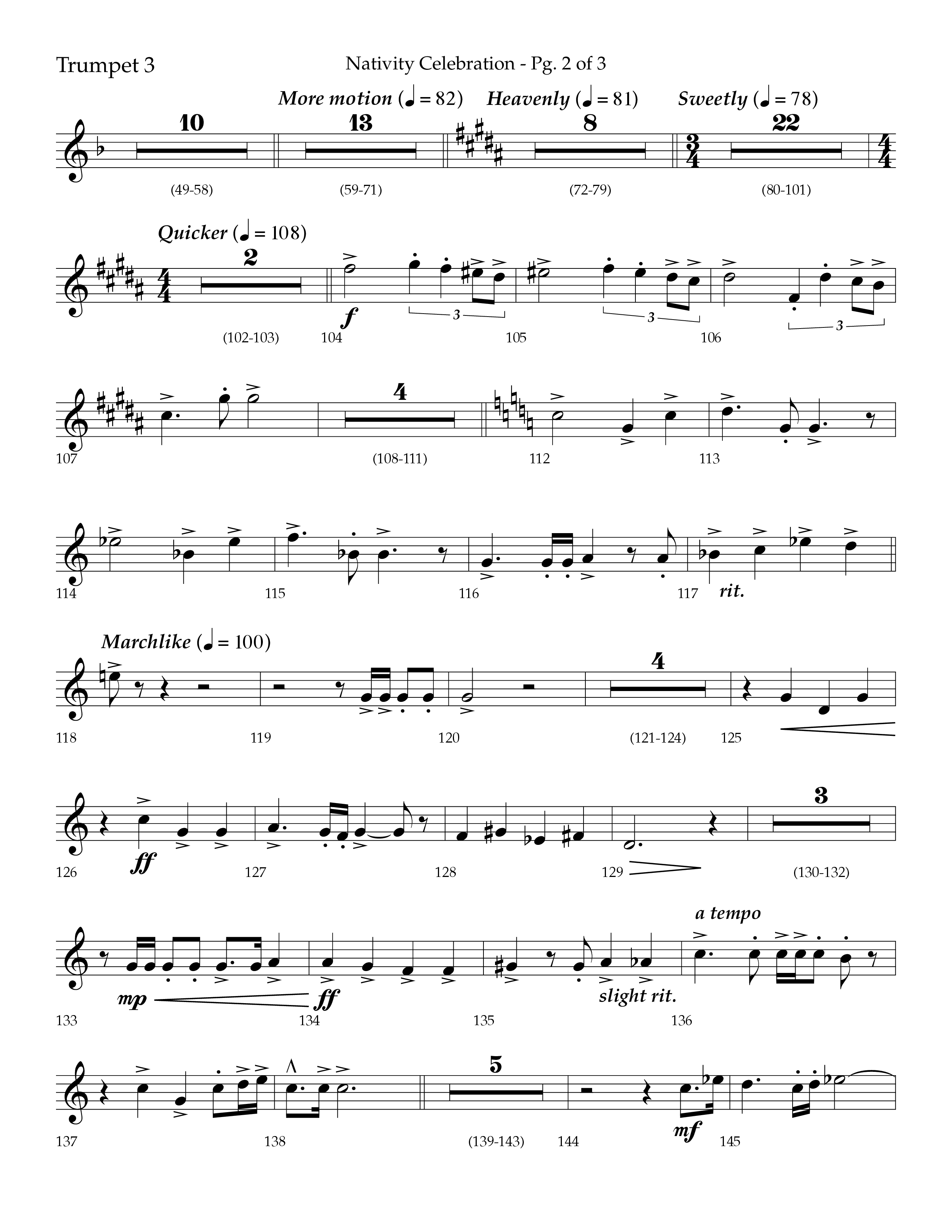 Nativity Celebration (Choral Anthem SATB) Trumpet 3 (Lifeway Choral / Arr. Bradley Knight)
