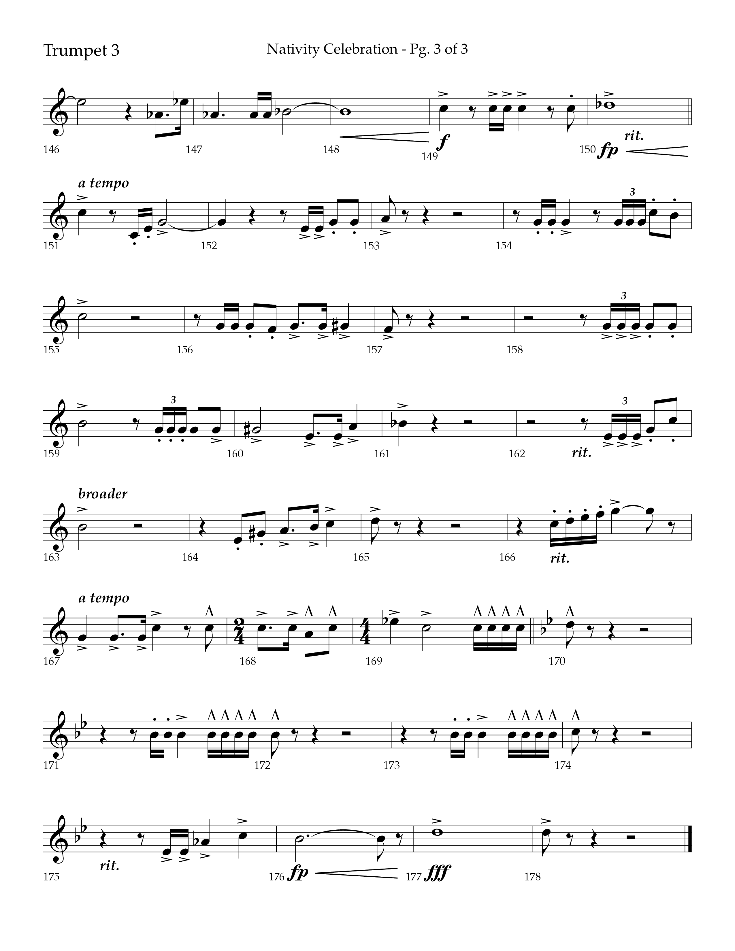 Nativity Celebration (Choral Anthem SATB) Trumpet 3 (Lifeway Choral / Arr. Bradley Knight)