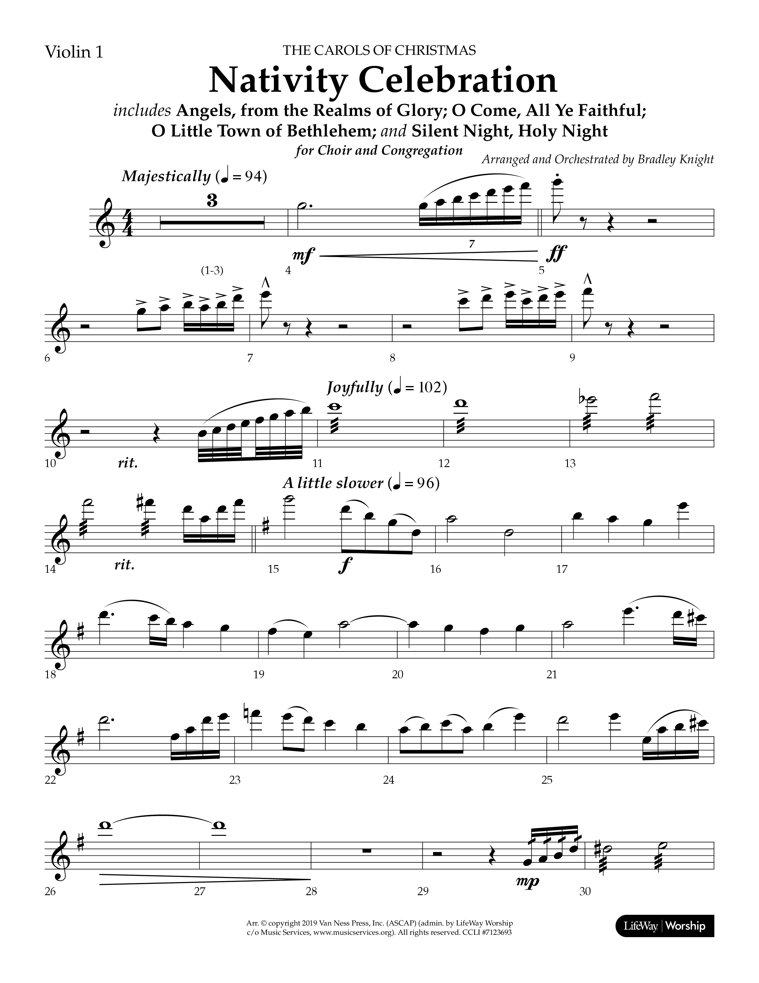 Nativity Celebration (Choral Anthem SATB) Violin 1 (Lifeway Choral / Arr. Bradley Knight)