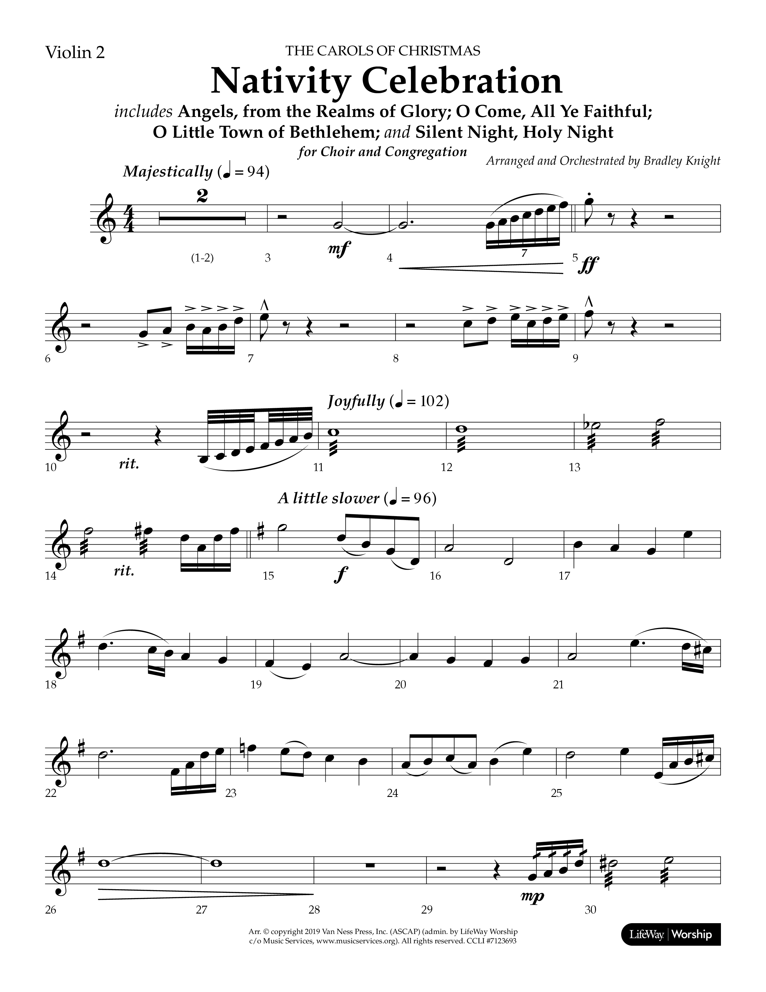 Nativity Celebration (Choral Anthem SATB) Violin 2 (Lifeway Choral / Arr. Bradley Knight)