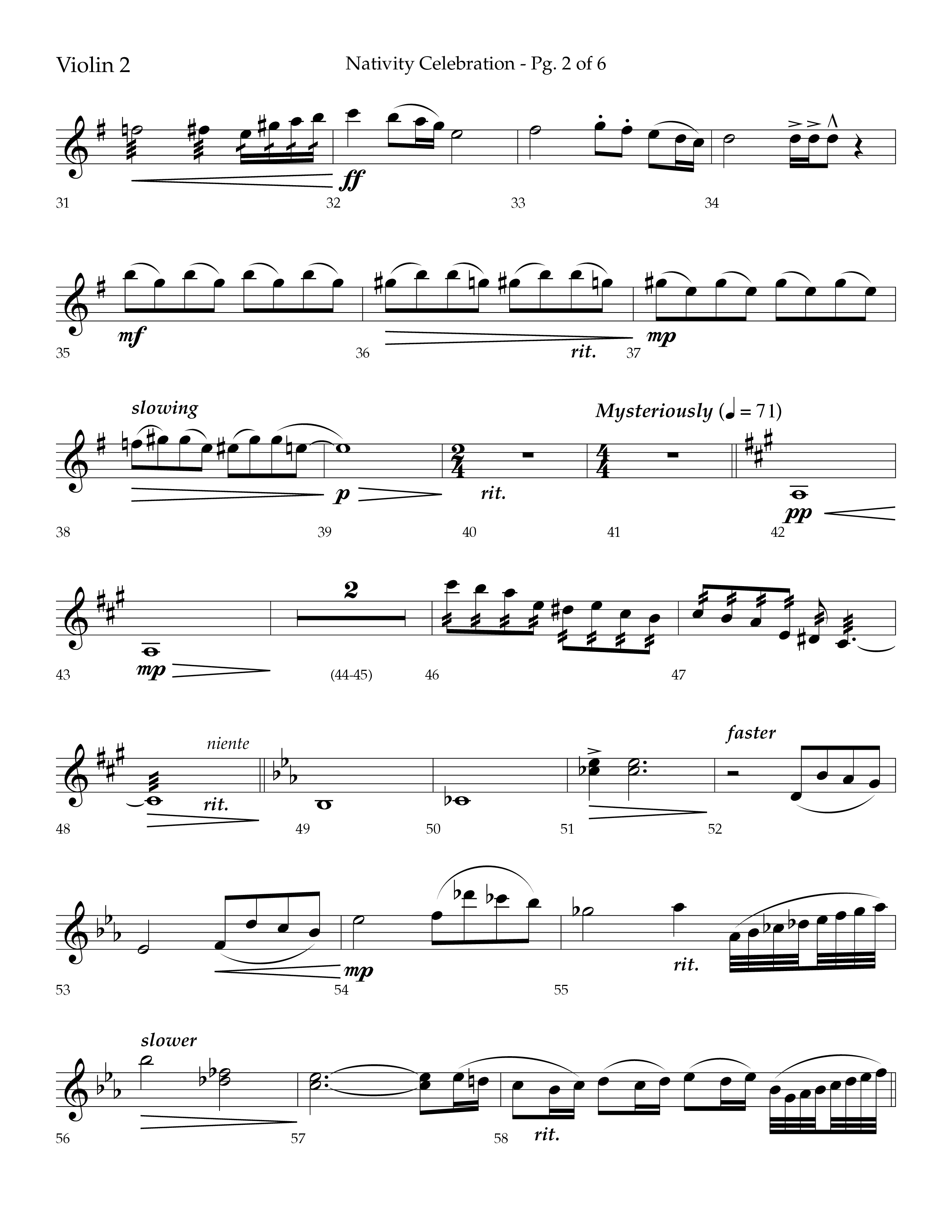 Nativity Celebration (Choral Anthem SATB) Violin 2 (Lifeway Choral / Arr. Bradley Knight)