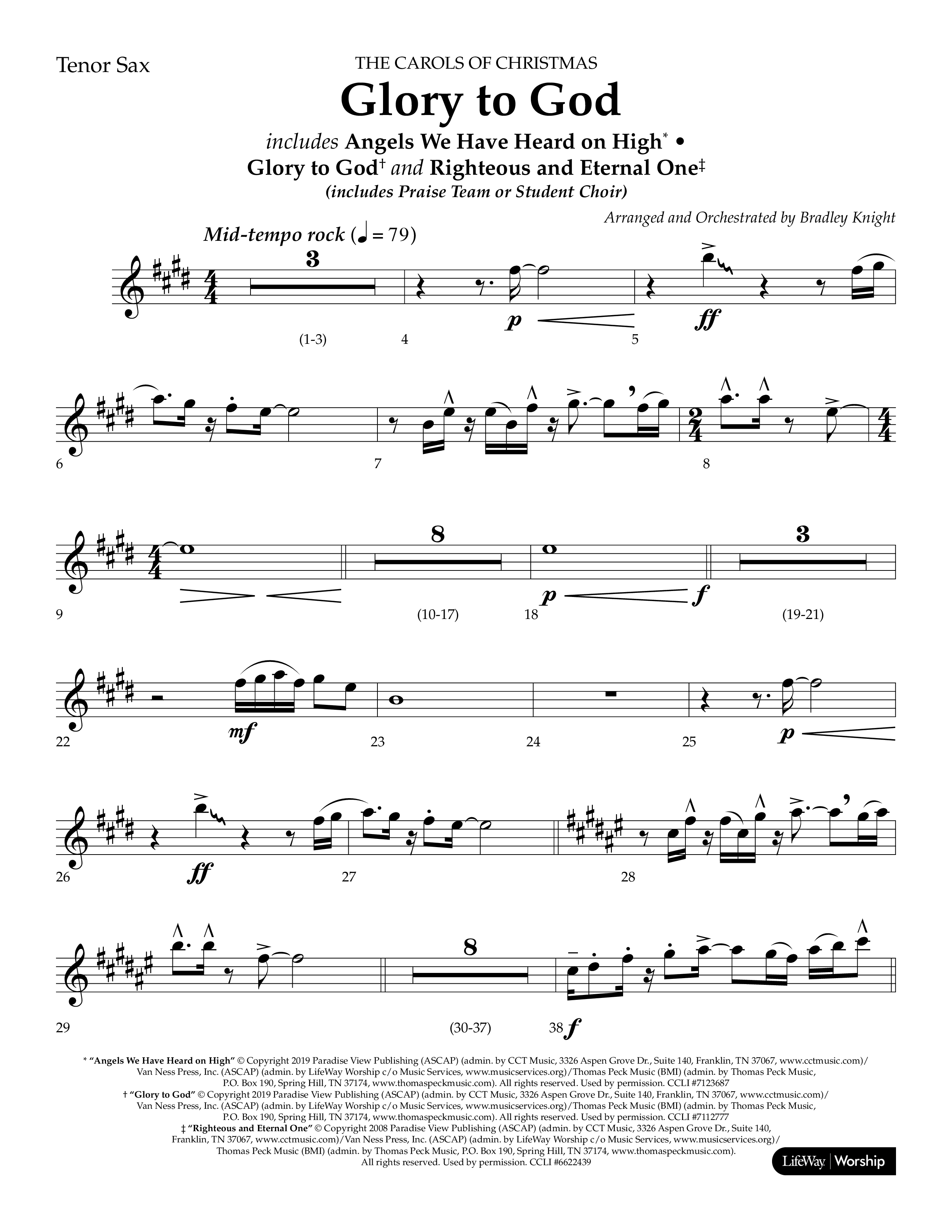 Glory to God (Choral Anthem SATB) Tenor Sax 1 (Lifeway Choral / Arr. Bradley Knight)