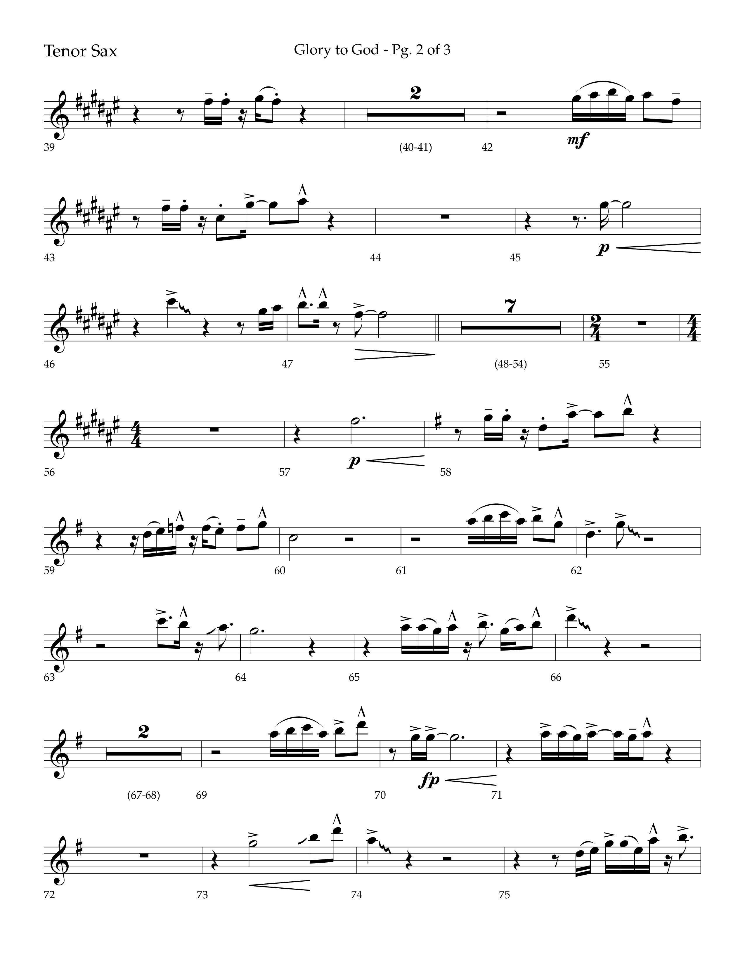 Glory to God (Choral Anthem SATB) Tenor Sax 1 (Lifeway Choral / Arr. Bradley Knight)