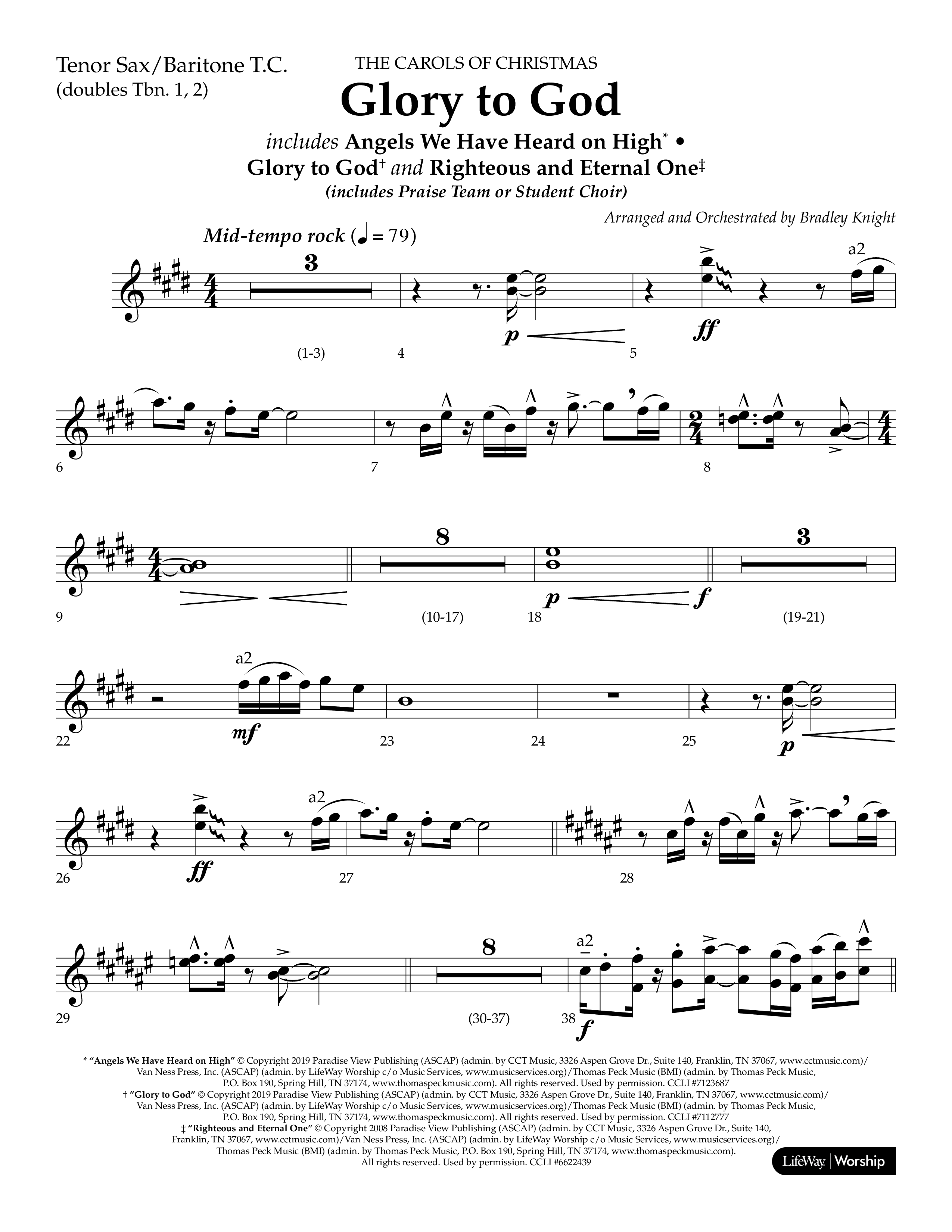 Glory to God (Choral Anthem SATB) Tenor Sax/Baritone T.C. (Lifeway Choral / Arr. Bradley Knight)