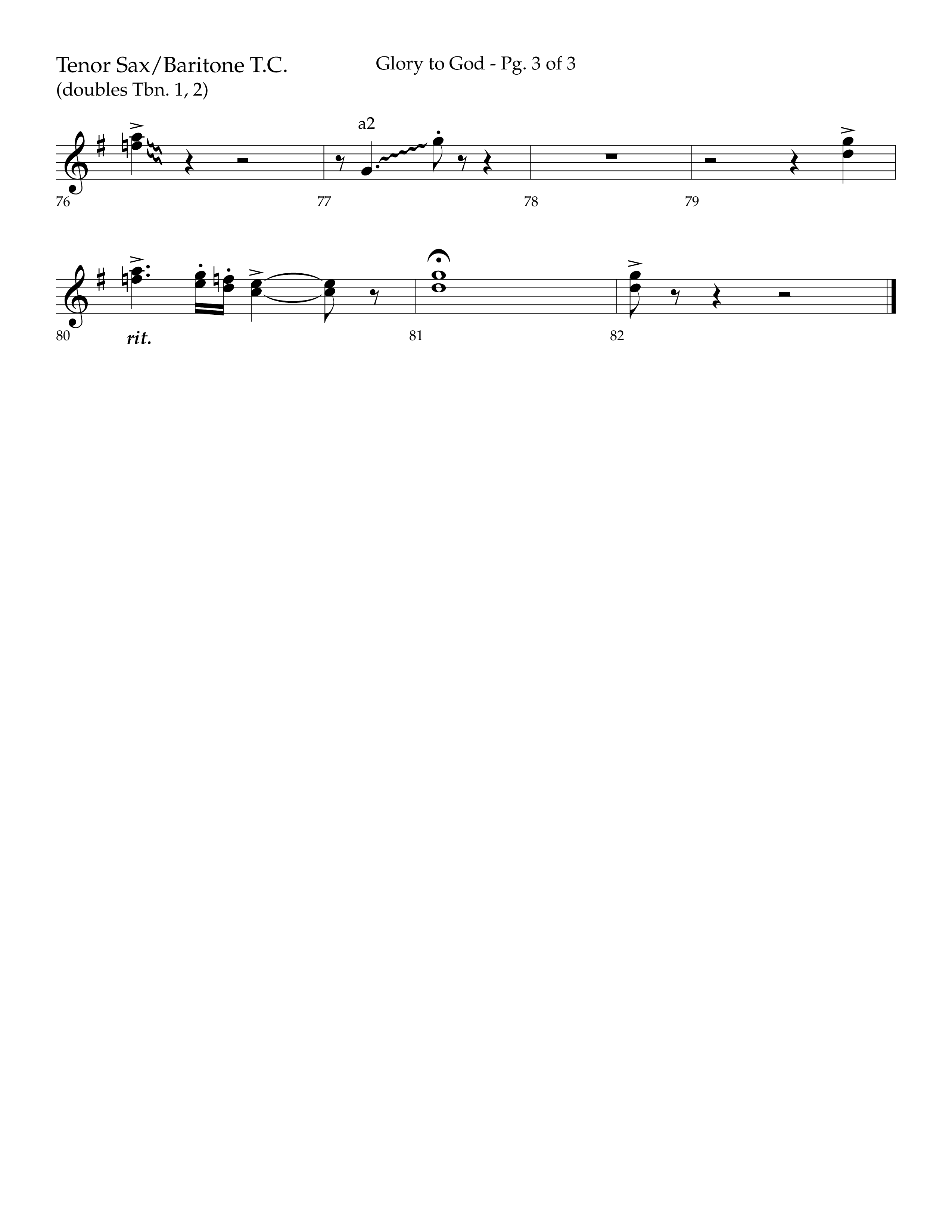 Glory to God (Choral Anthem SATB) Tenor Sax/Baritone T.C. (Lifeway Choral / Arr. Bradley Knight)