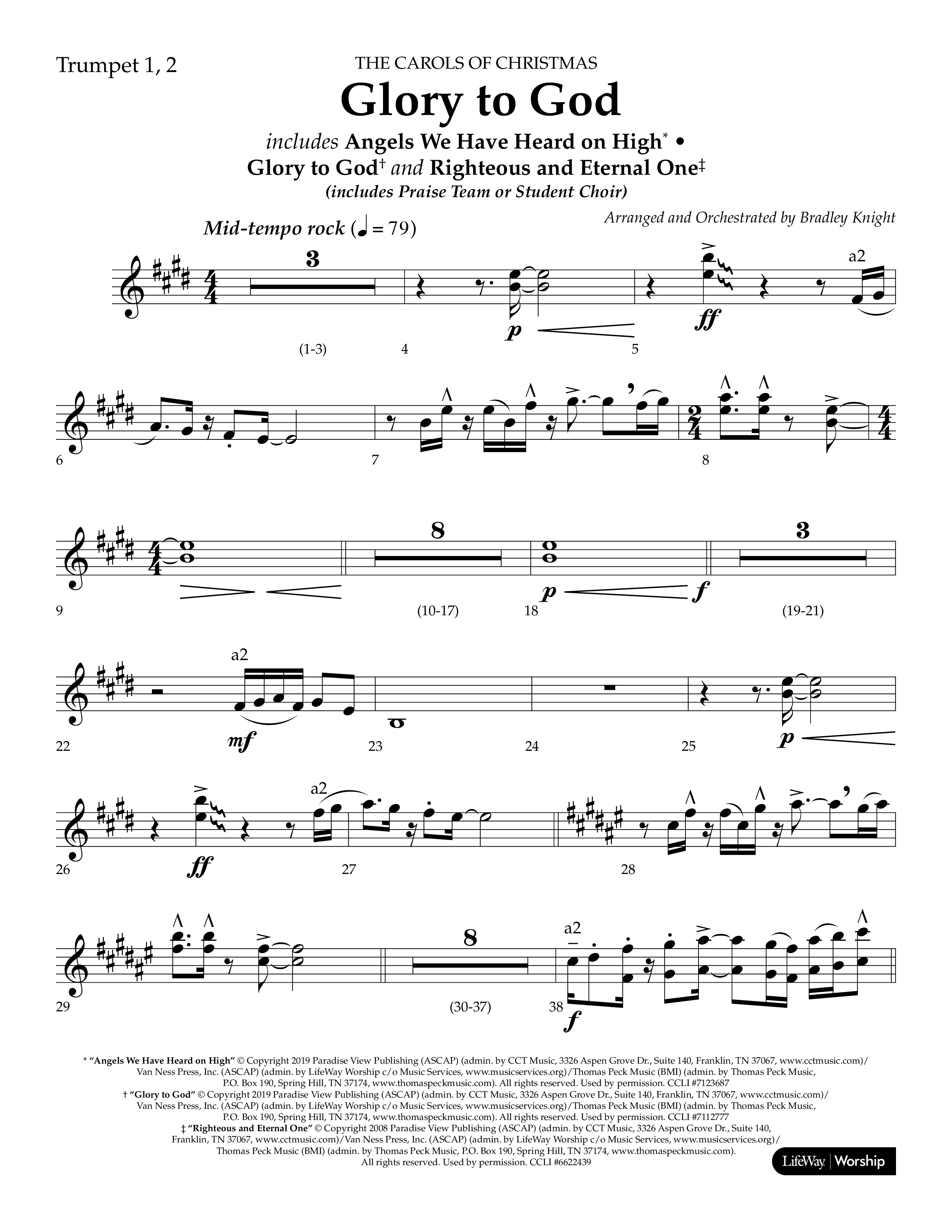 Glory to God (Choral Anthem SATB) Trumpet 1,2 (Lifeway Choral / Arr. Bradley Knight)