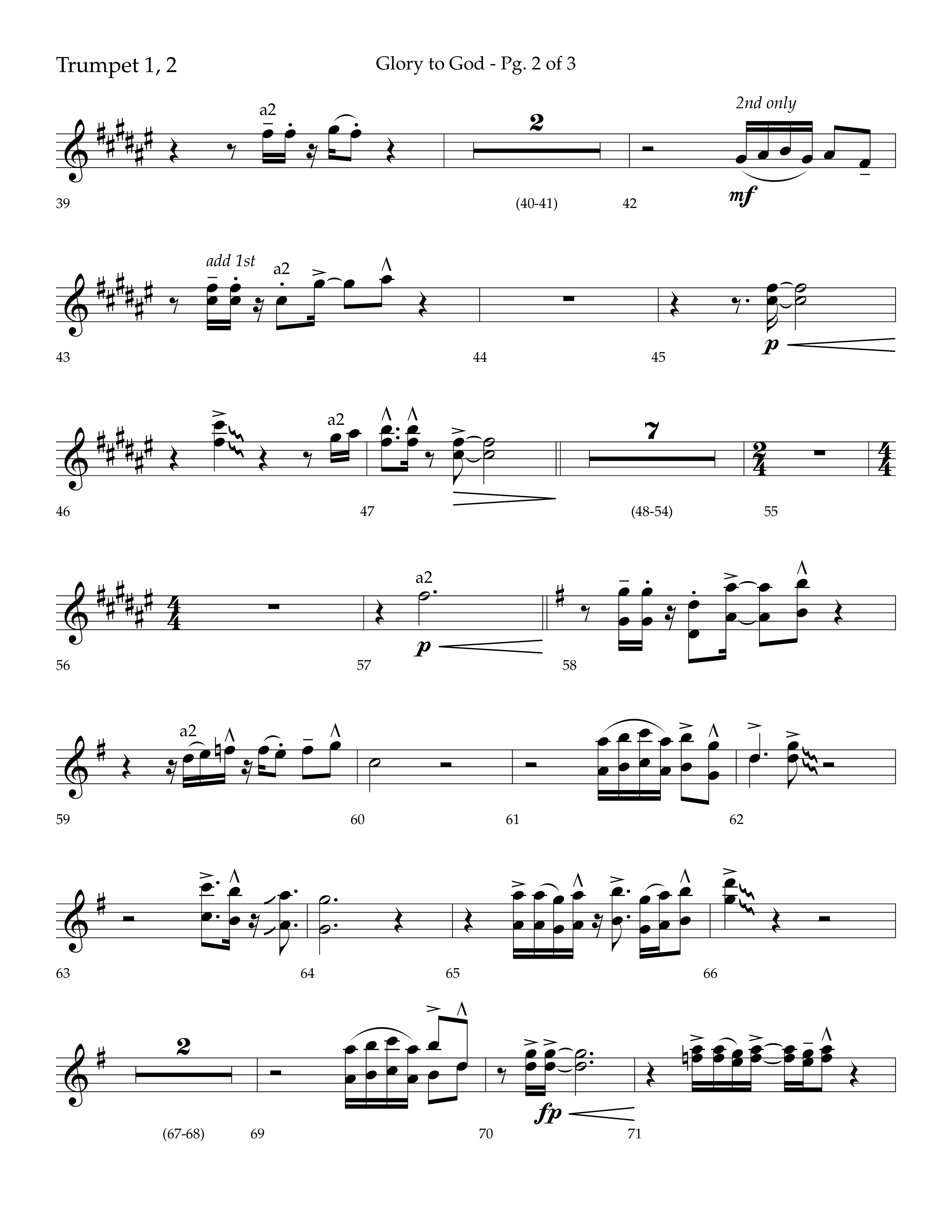Glory to God (Choral Anthem SATB) Trumpet 1,2 (Lifeway Choral / Arr. Bradley Knight)