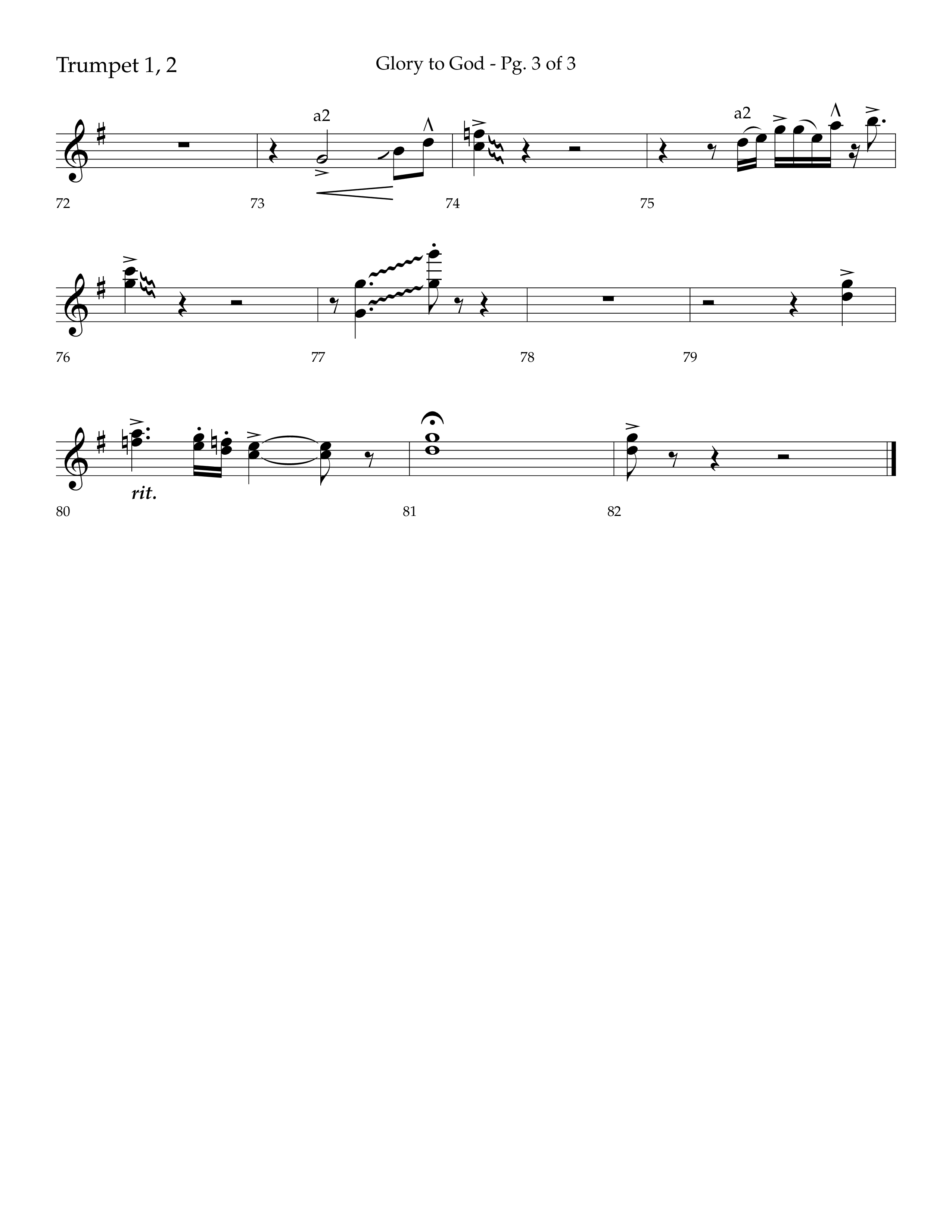 Glory to God (Choral Anthem SATB) Trumpet 1,2 (Lifeway Choral / Arr. Bradley Knight)