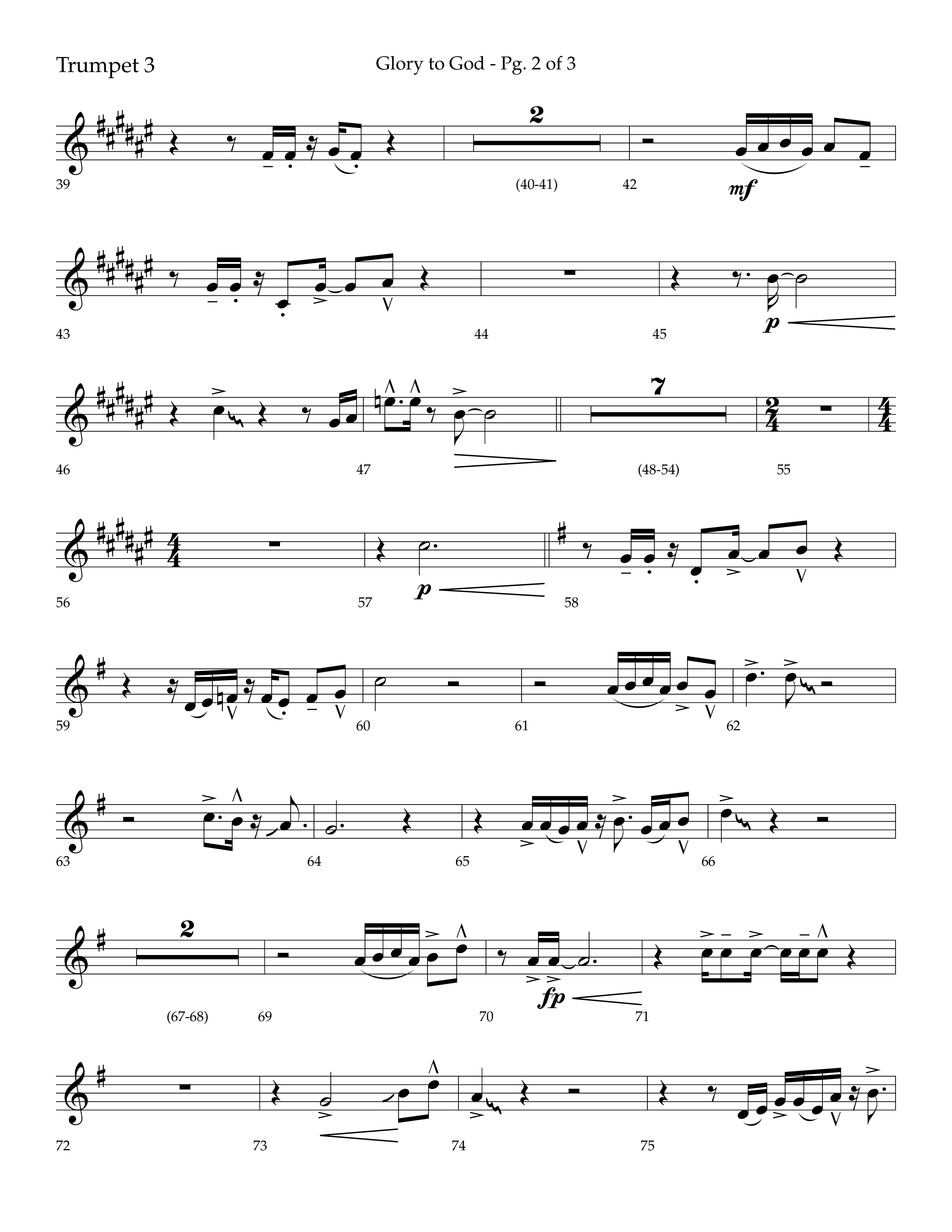 Glory to God (Choral Anthem SATB) Trumpet 3 (Lifeway Choral / Arr. Bradley Knight)