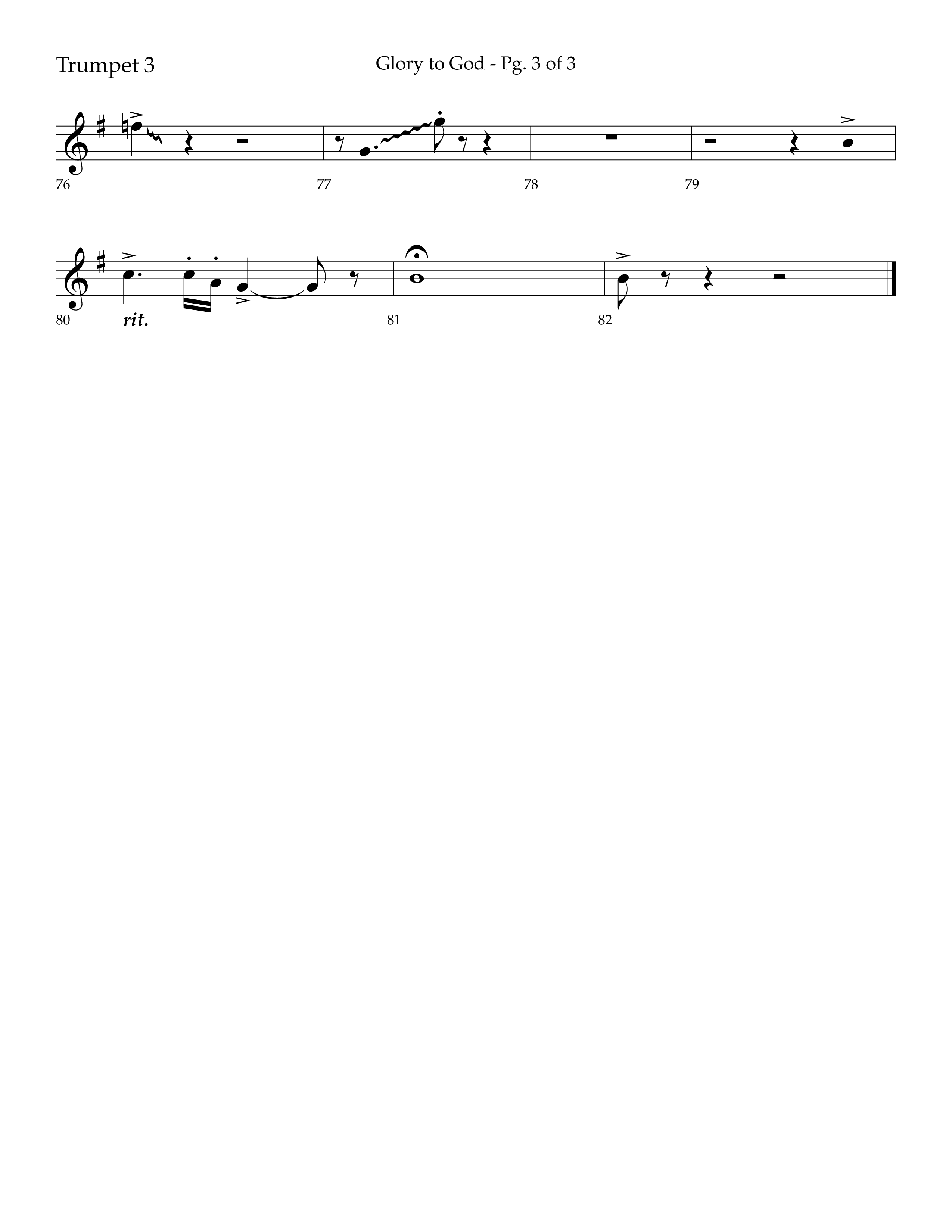 Glory to God (Choral Anthem SATB) Trumpet 3 (Lifeway Choral / Arr. Bradley Knight)
