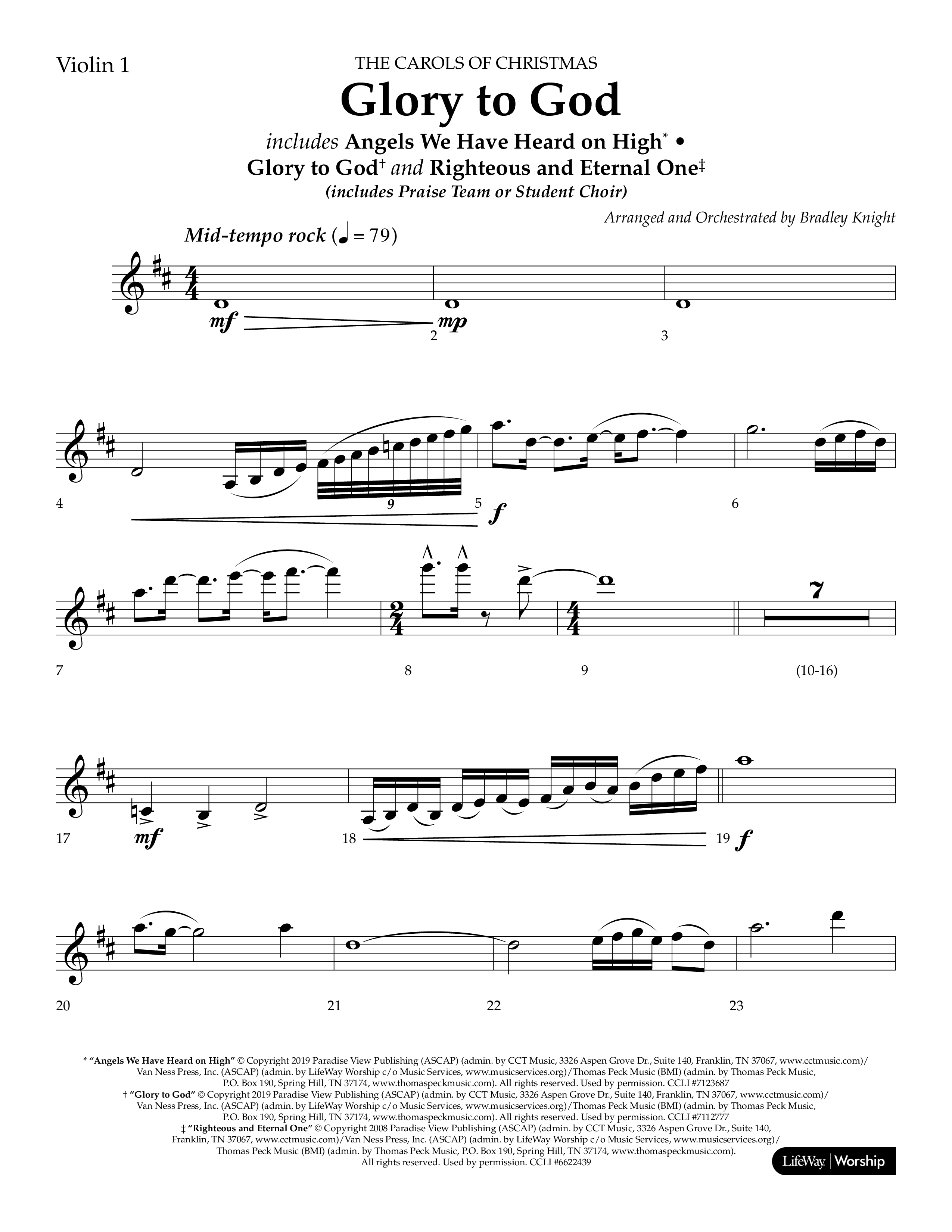 Glory to God (Choral Anthem SATB) Violin 1 (Lifeway Choral / Arr. Bradley Knight)