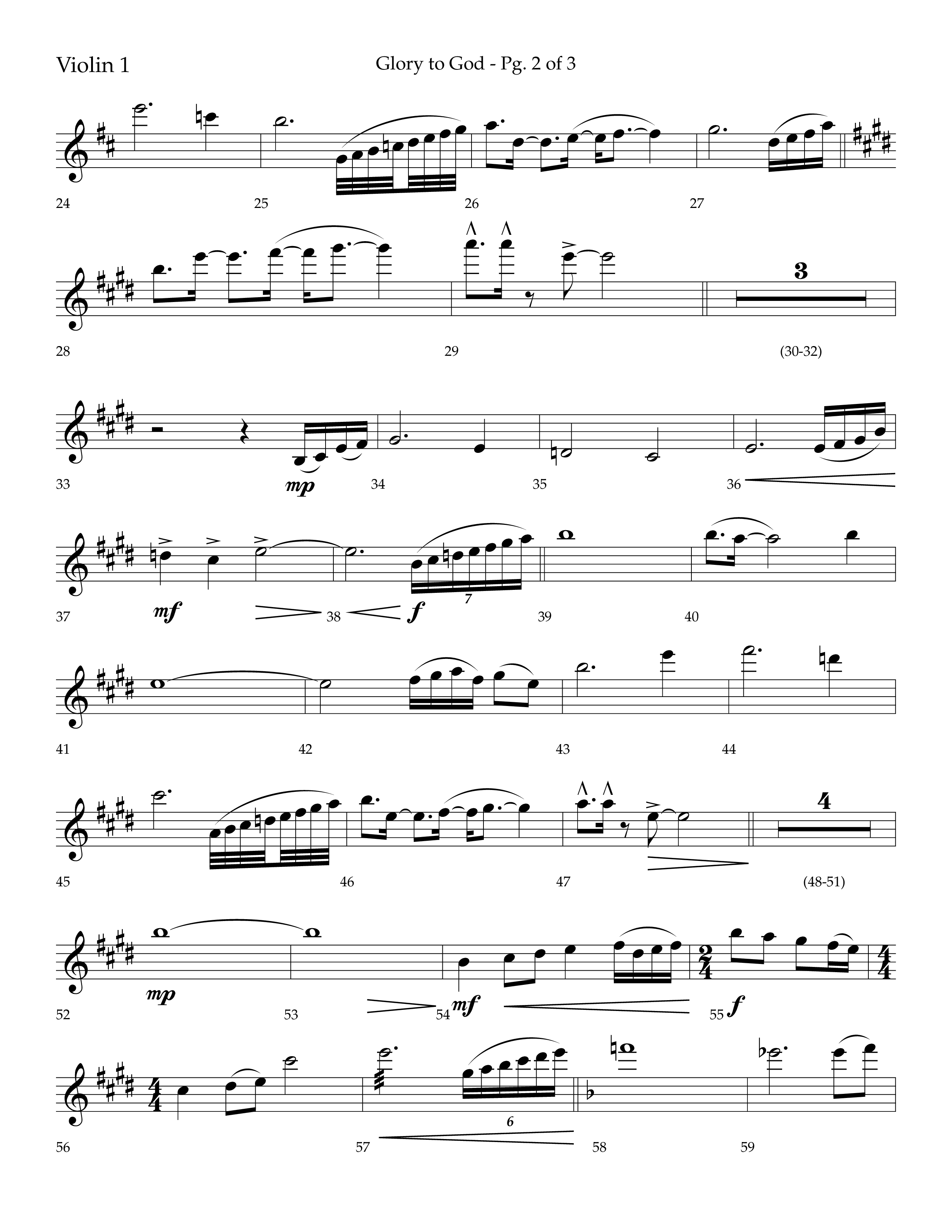 Glory to God (Choral Anthem SATB) Violin 1 (Lifeway Choral / Arr. Bradley Knight)