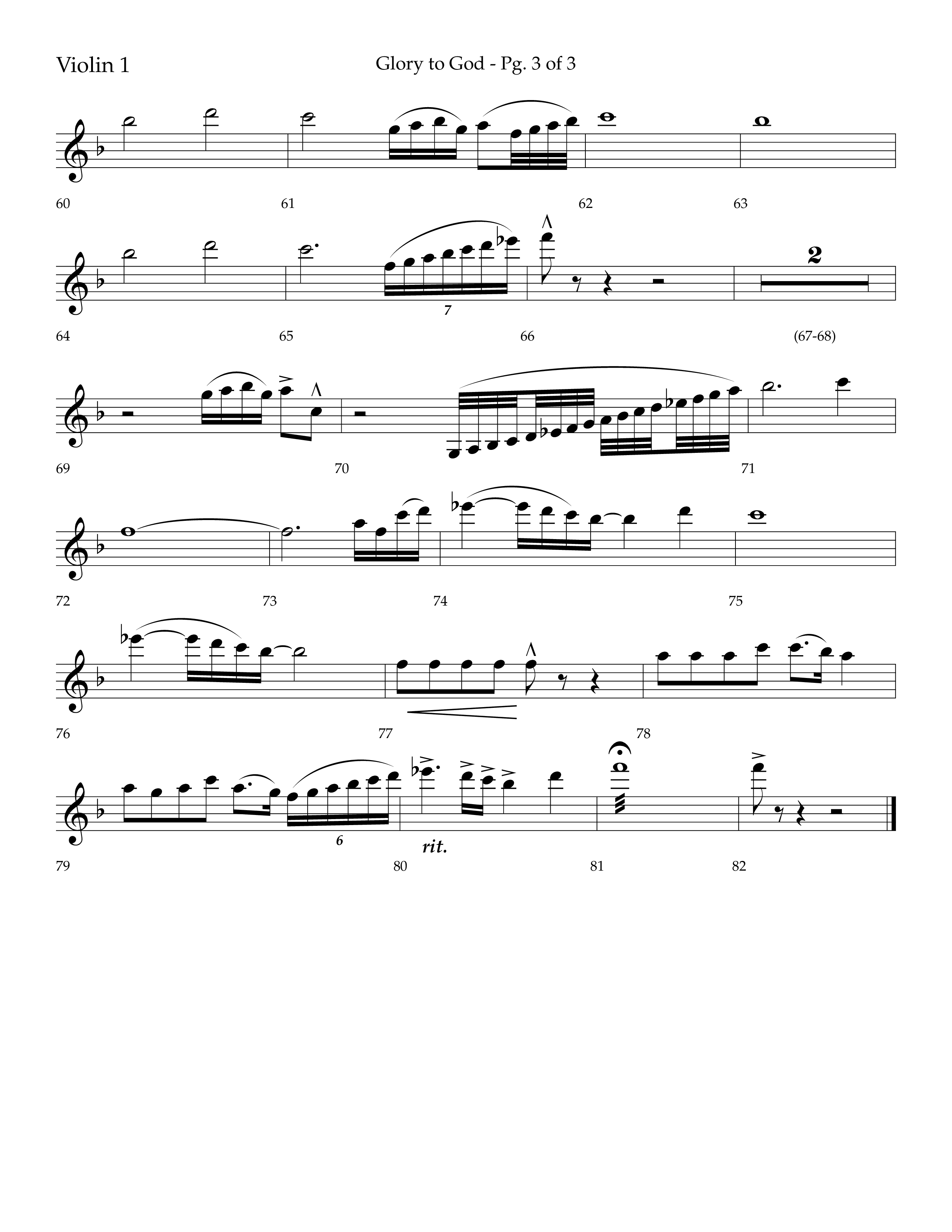 Glory to God (Choral Anthem SATB) Violin 1 (Lifeway Choral / Arr. Bradley Knight)