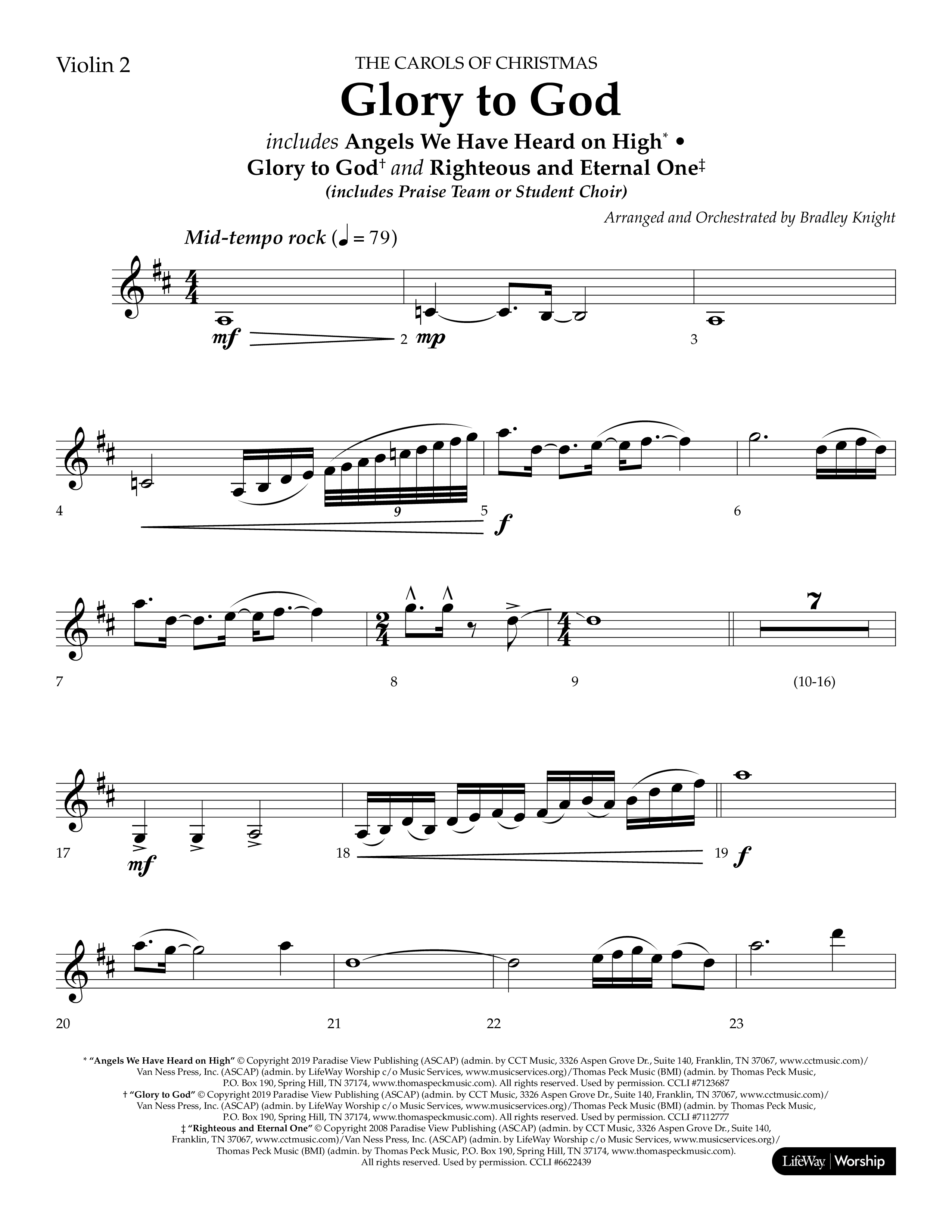 Glory to God (Choral Anthem SATB) Violin 2 (Lifeway Choral / Arr. Bradley Knight)