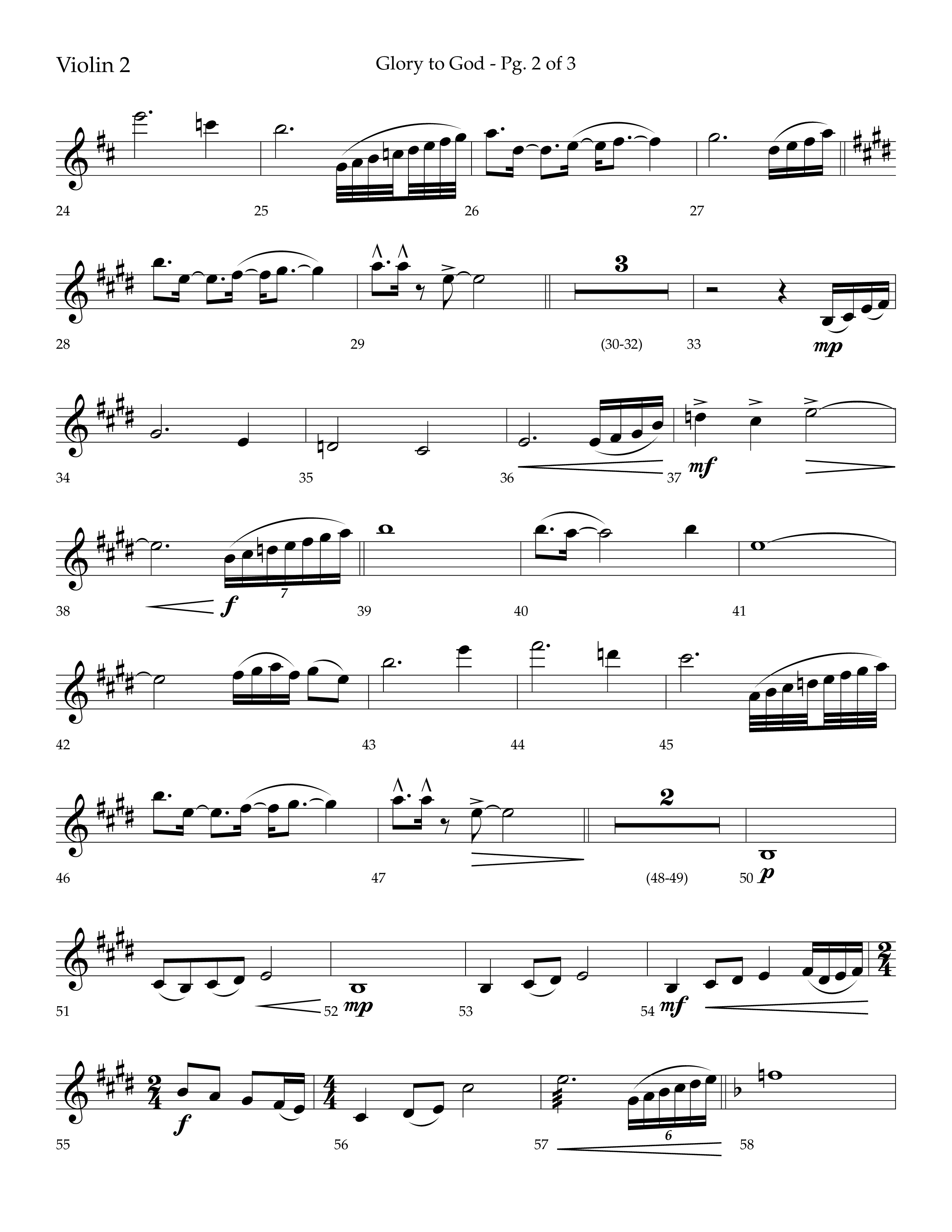 Glory to God (Choral Anthem SATB) Violin 2 (Lifeway Choral / Arr. Bradley Knight)