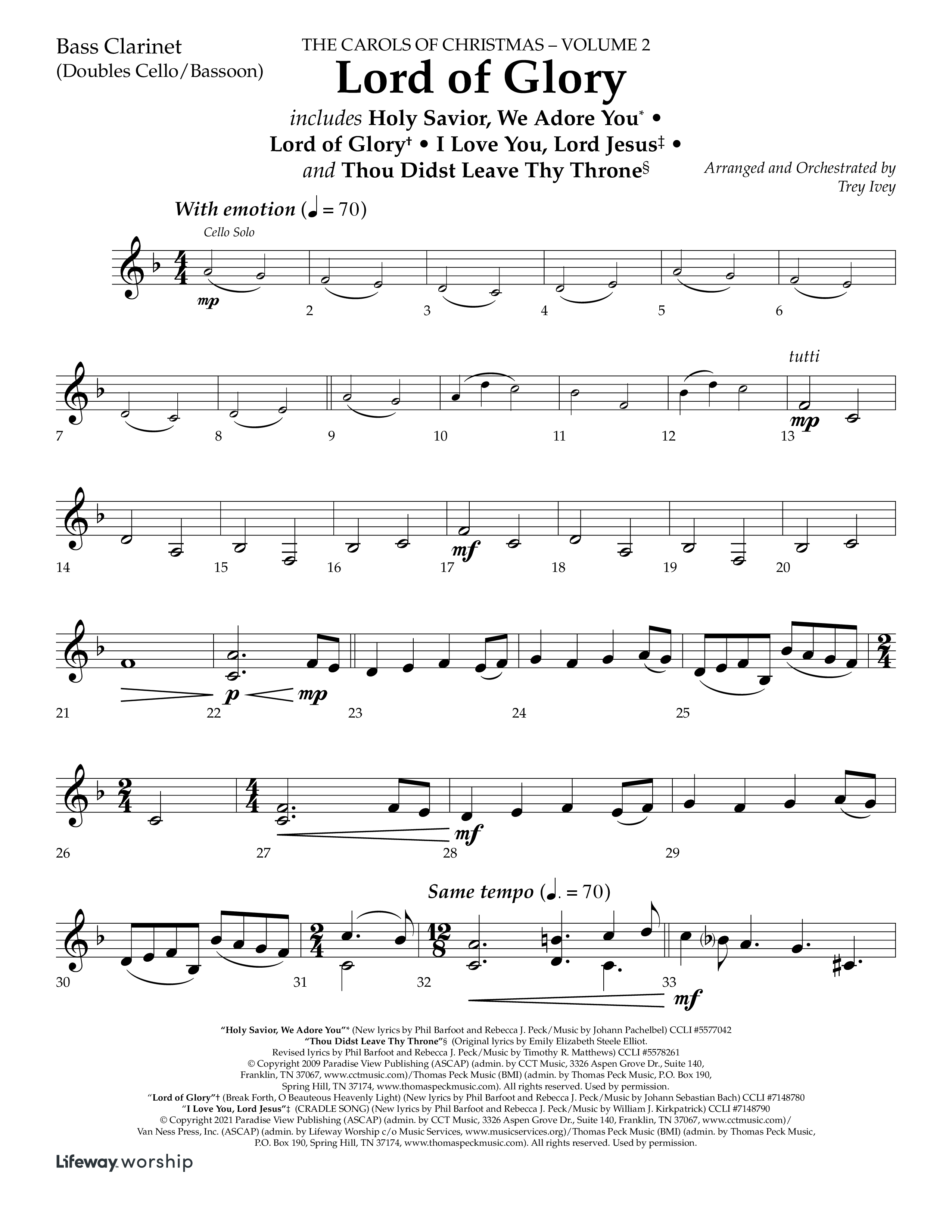 Lord Of Glory (with Holy Savior We Adore You, Lord of Glory, I Love You Lord Jesus, Thou Didst Lea (Choral Anthem SATB) Bass Clarinet (Lifeway Choral / Arr. Trey Ivey)