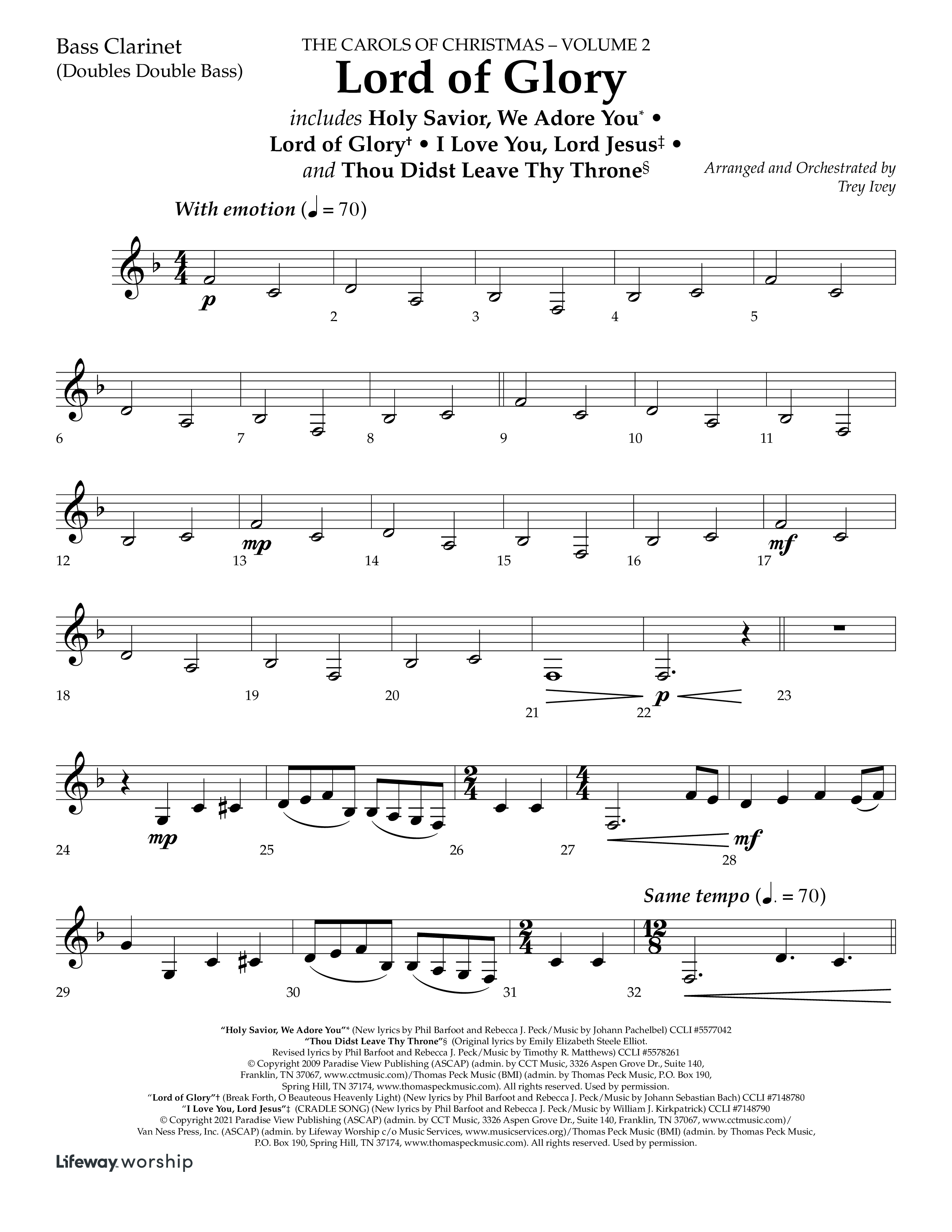 Lord Of Glory (with Holy Savior We Adore You, Lord of Glory, I Love You Lord Jesus, Thou Didst Lea (Choral Anthem SATB) Bass Clarinet (Lifeway Choral / Arr. Trey Ivey)