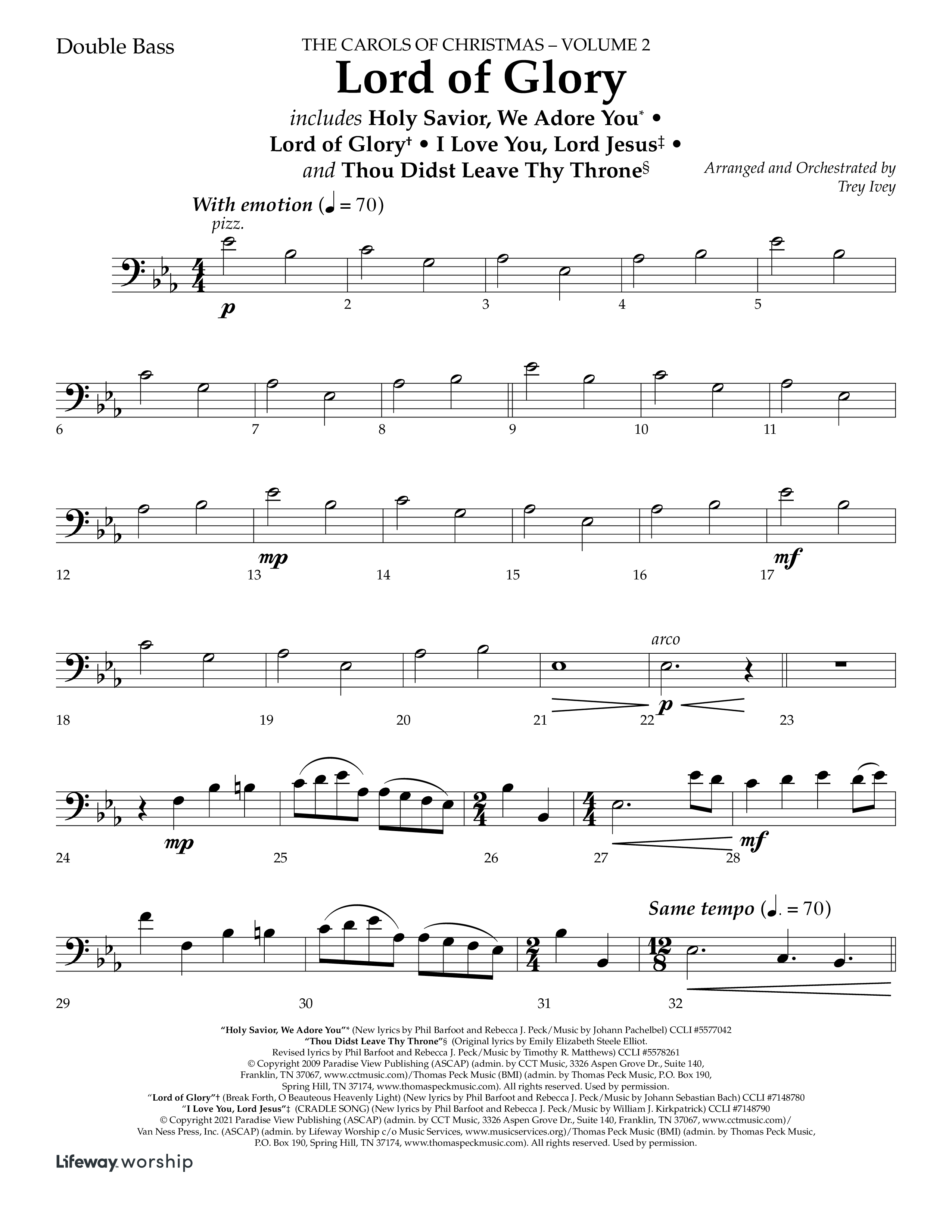 Lord Of Glory (with  Holy Savior We Adore You,  Lord of Glory, I Love You Lord Jesus, Thou Didst Lea (Choral Anthem SATB) Double Bass (Lifeway Choral / Arr. Trey Ivey)