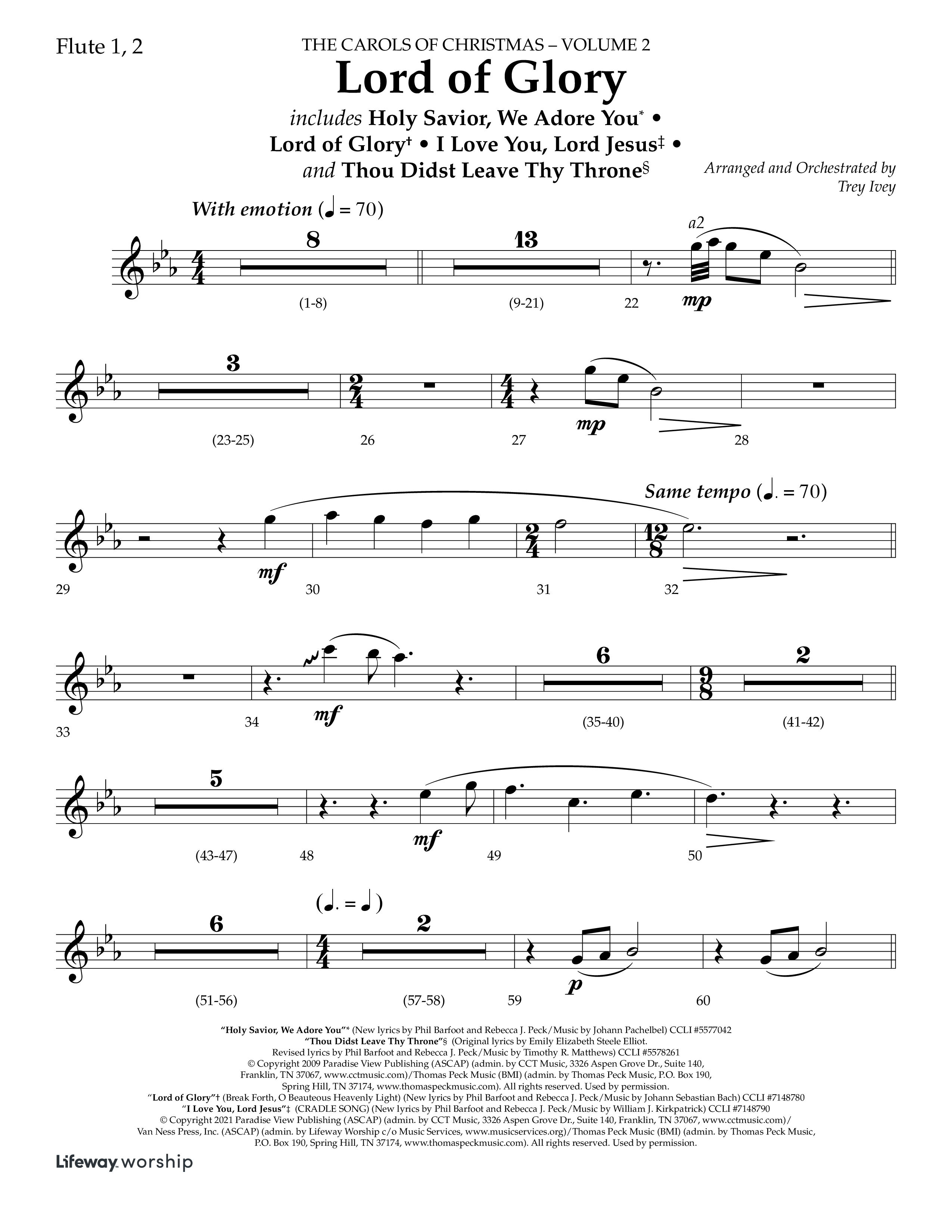 Lord Of Glory (with Holy Savior We Adore You, Lord of Glory, I Love You Lord Jesus, Thou Didst Lea (Choral Anthem SATB) Flute 1/2 (Lifeway Choral / Arr. Trey Ivey)