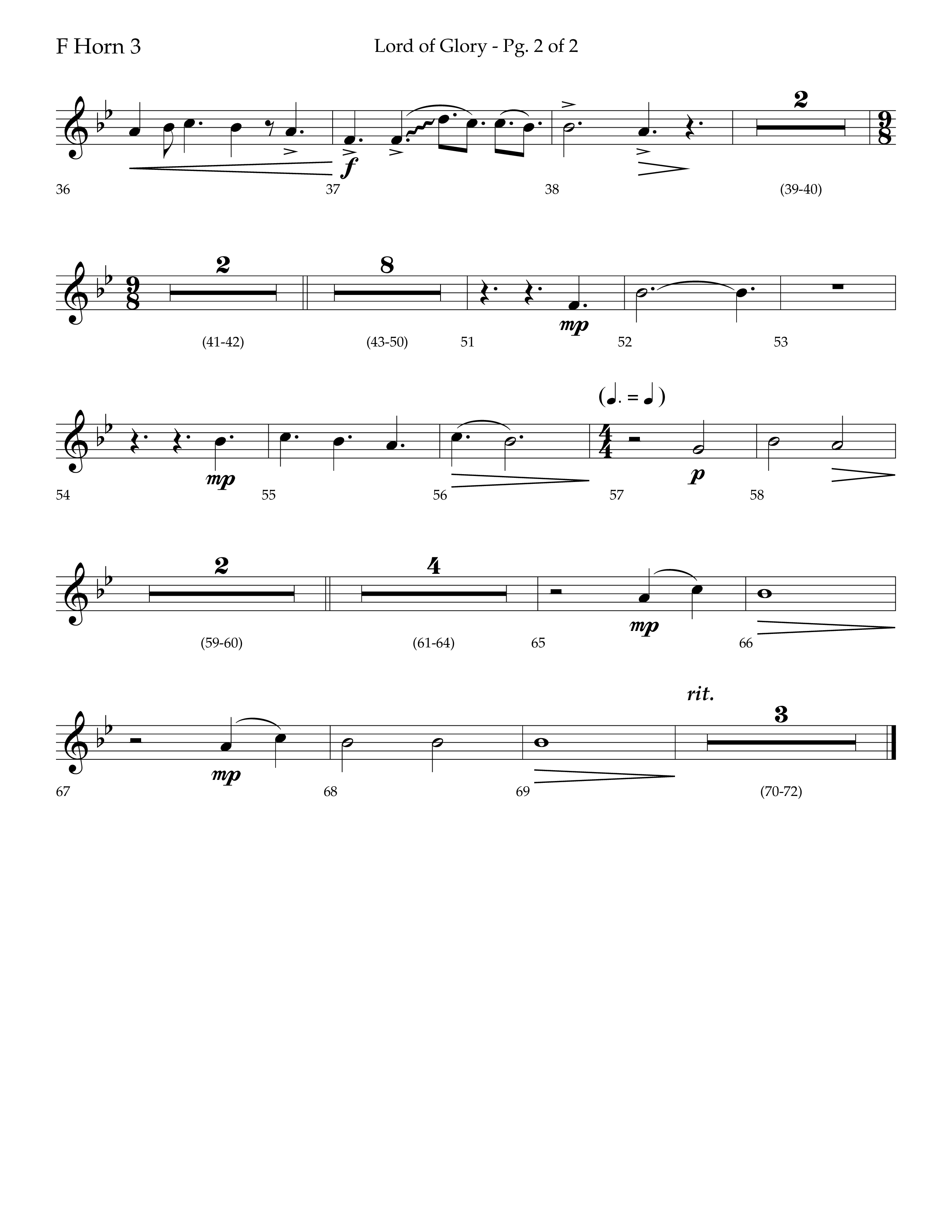Lord Of Glory (with  Holy Savior We Adore You,  Lord of Glory, I Love You Lord Jesus, Thou Didst Lea (Choral Anthem SATB) French Horn 3 (Lifeway Choral / Arr. Trey Ivey)