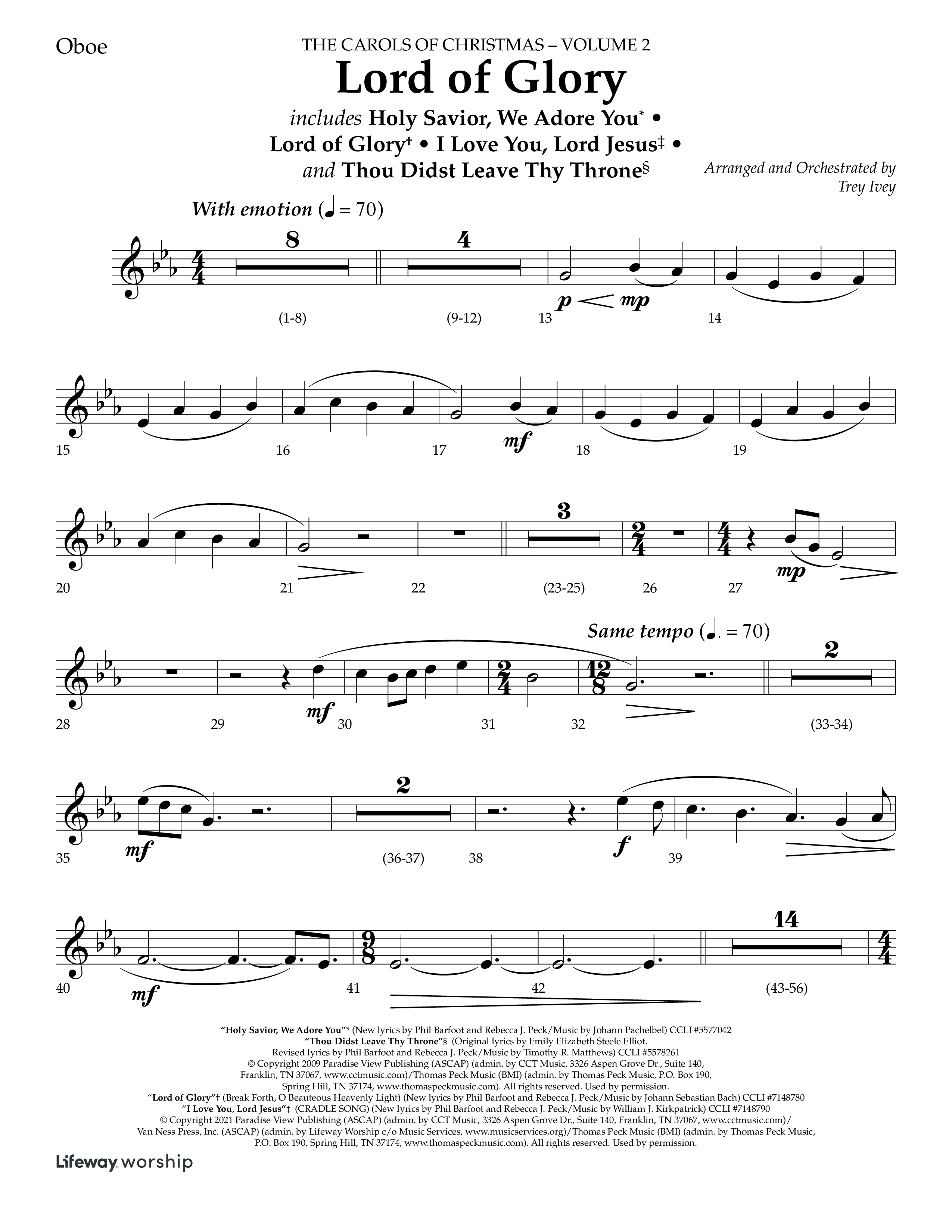 Lord Of Glory (with  Holy Savior We Adore You,  Lord of Glory, I Love You Lord Jesus, Thou Didst Lea (Choral Anthem SATB) Oboe (Lifeway Choral / Arr. Trey Ivey)
