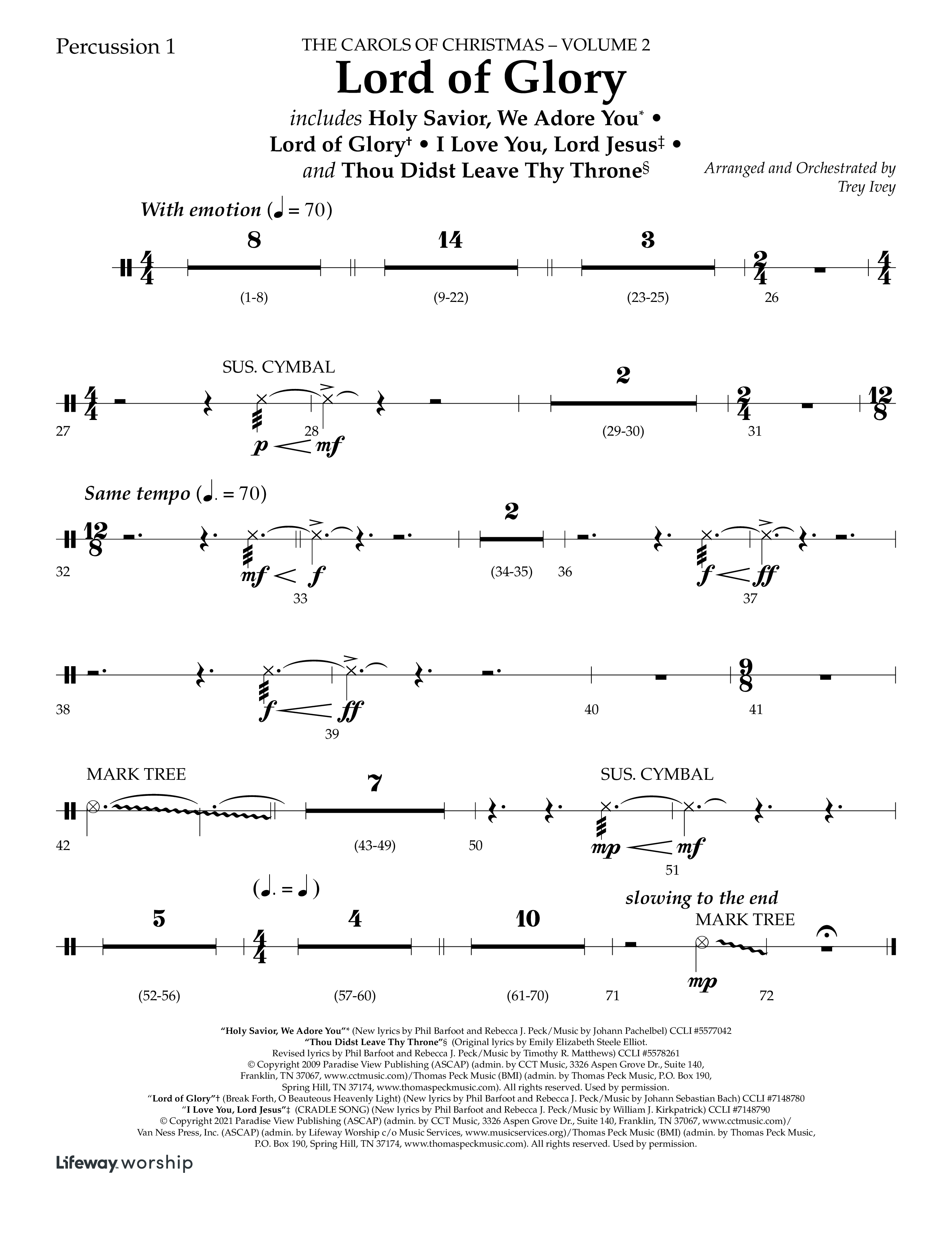 Lord Of Glory (with  Holy Savior We Adore You,  Lord of Glory, I Love You Lord Jesus, Thou Didst Lea (Choral Anthem SATB) Percussion (Lifeway Choral / Arr. Trey Ivey)
