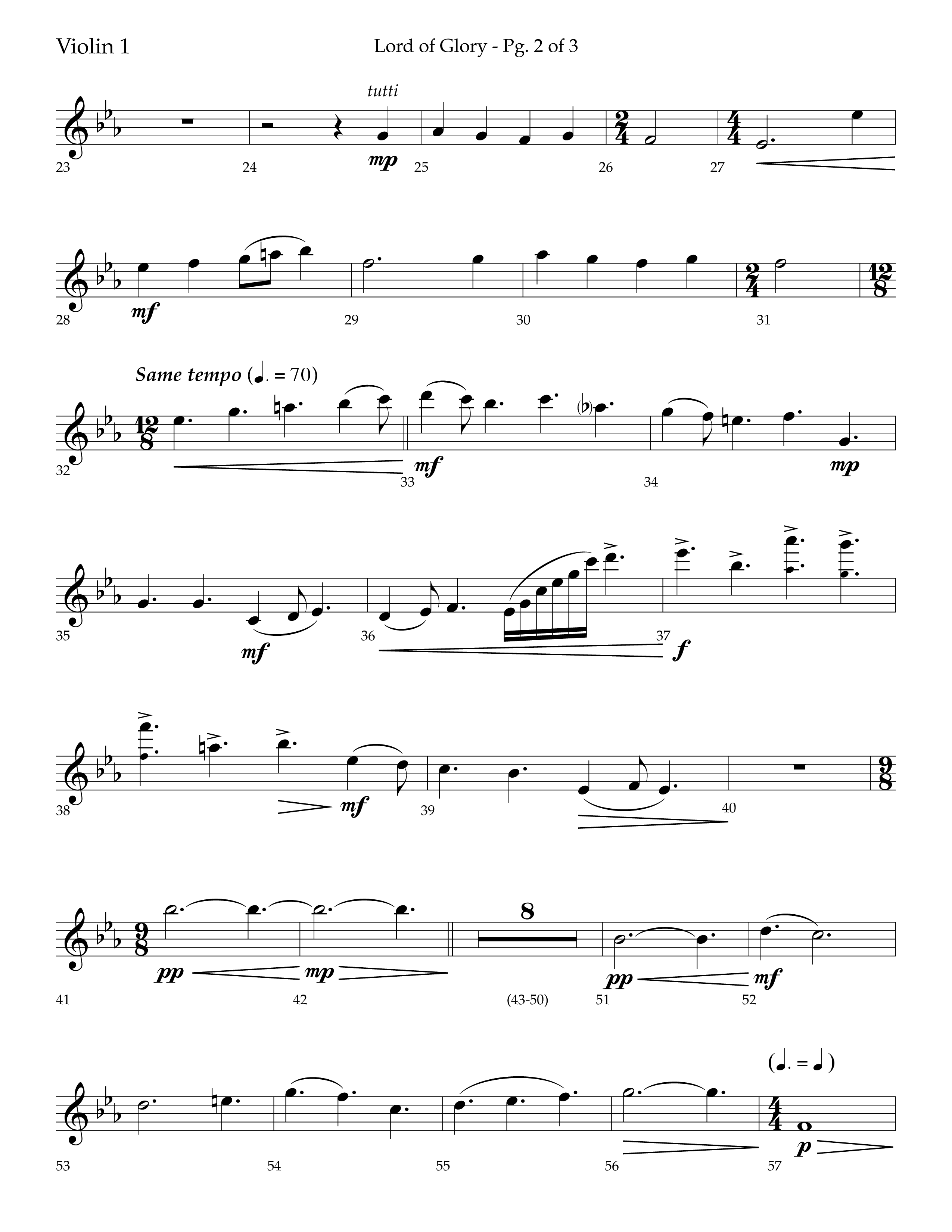Lord Of Glory (with  Holy Savior We Adore You,  Lord of Glory, I Love You Lord Jesus, Thou Didst Lea (Choral Anthem SATB) Violin 1 (Lifeway Choral / Arr. Trey Ivey)