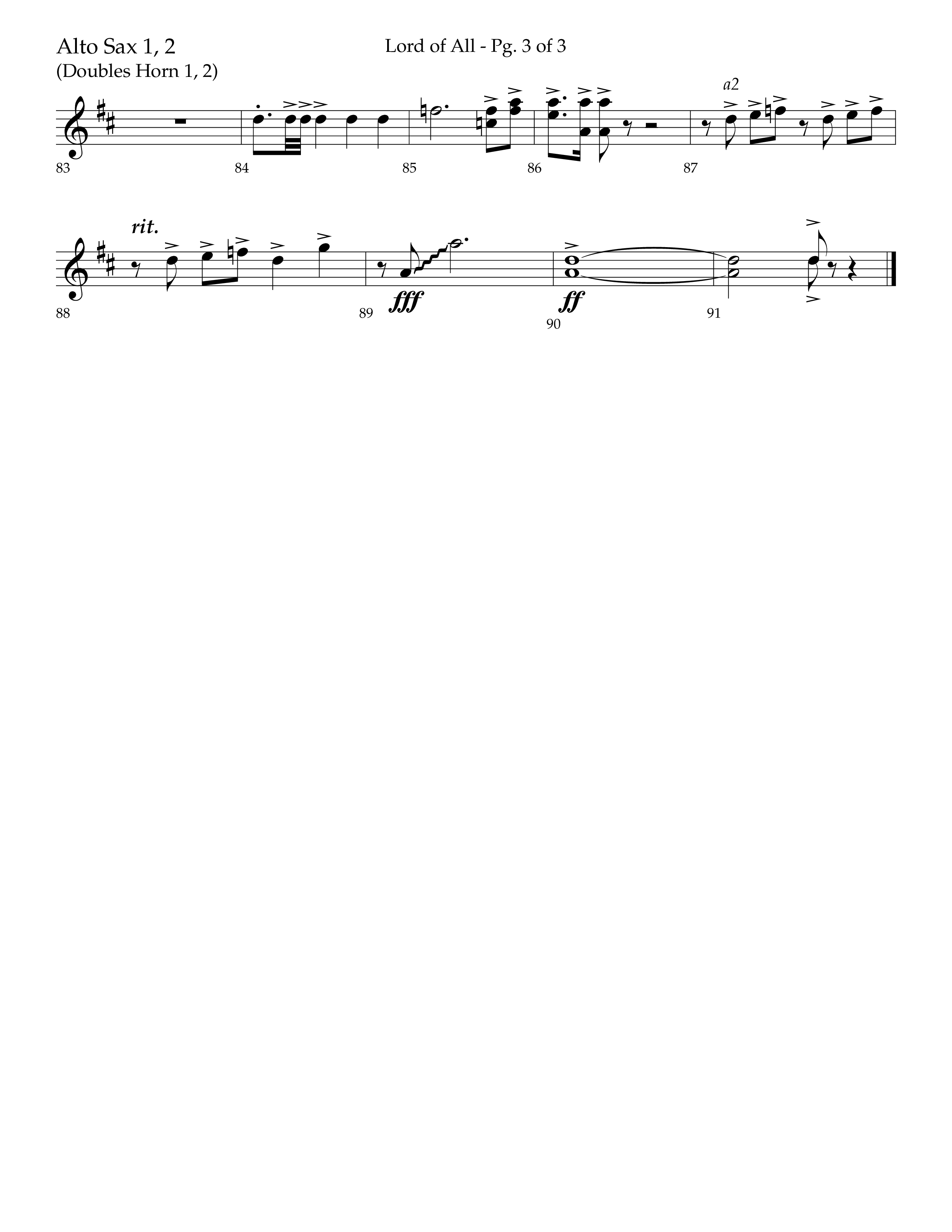 Lord Of All (with All Hail The Power Of Jesus Name) (Choral Anthem SATB) Alto Sax 1/2 (Lifeway Choral / Arr. Trey Ivey)