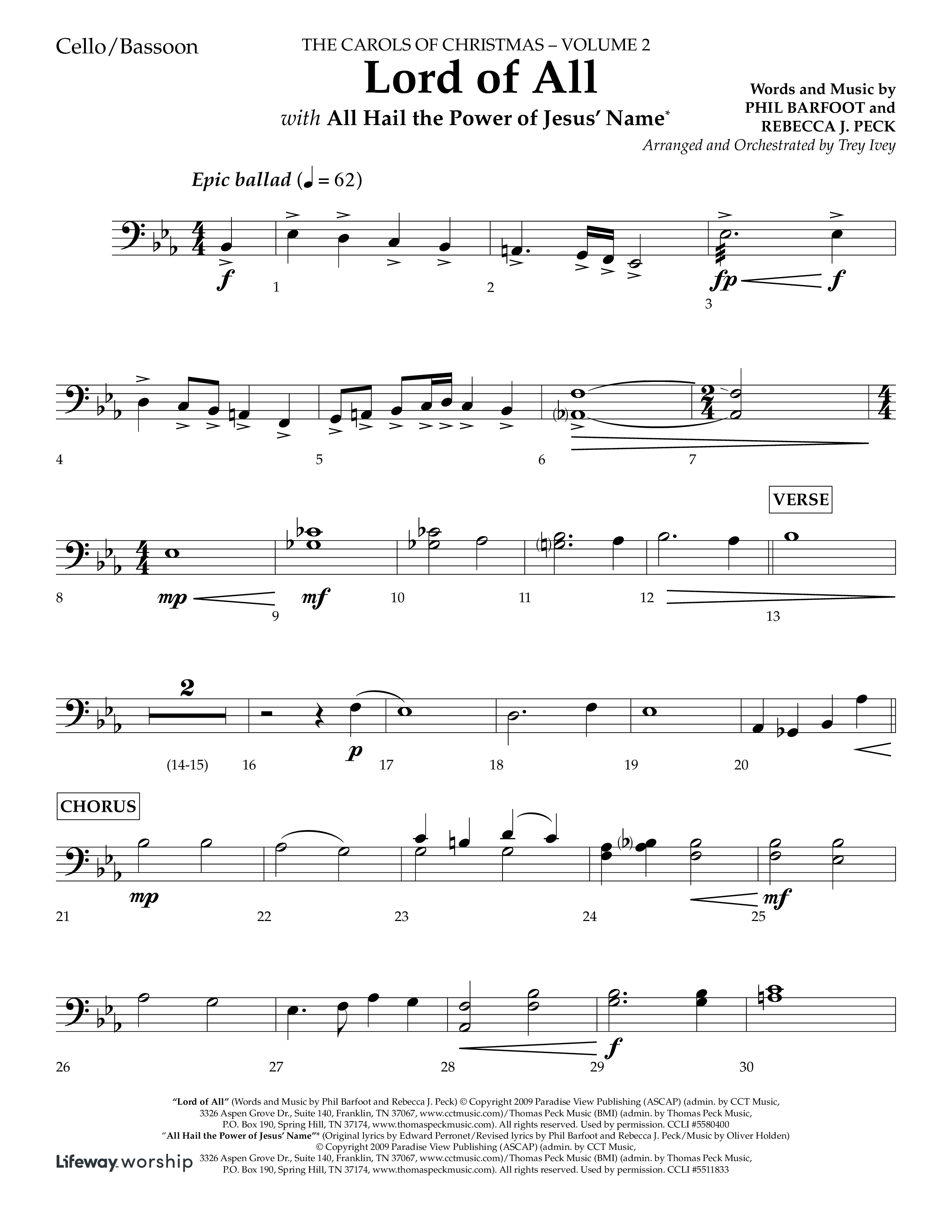 Lord Of All (with All Hail The Power Of Jesus Name) (Choral Anthem SATB) Cello (Lifeway Choral / Arr. Trey Ivey)