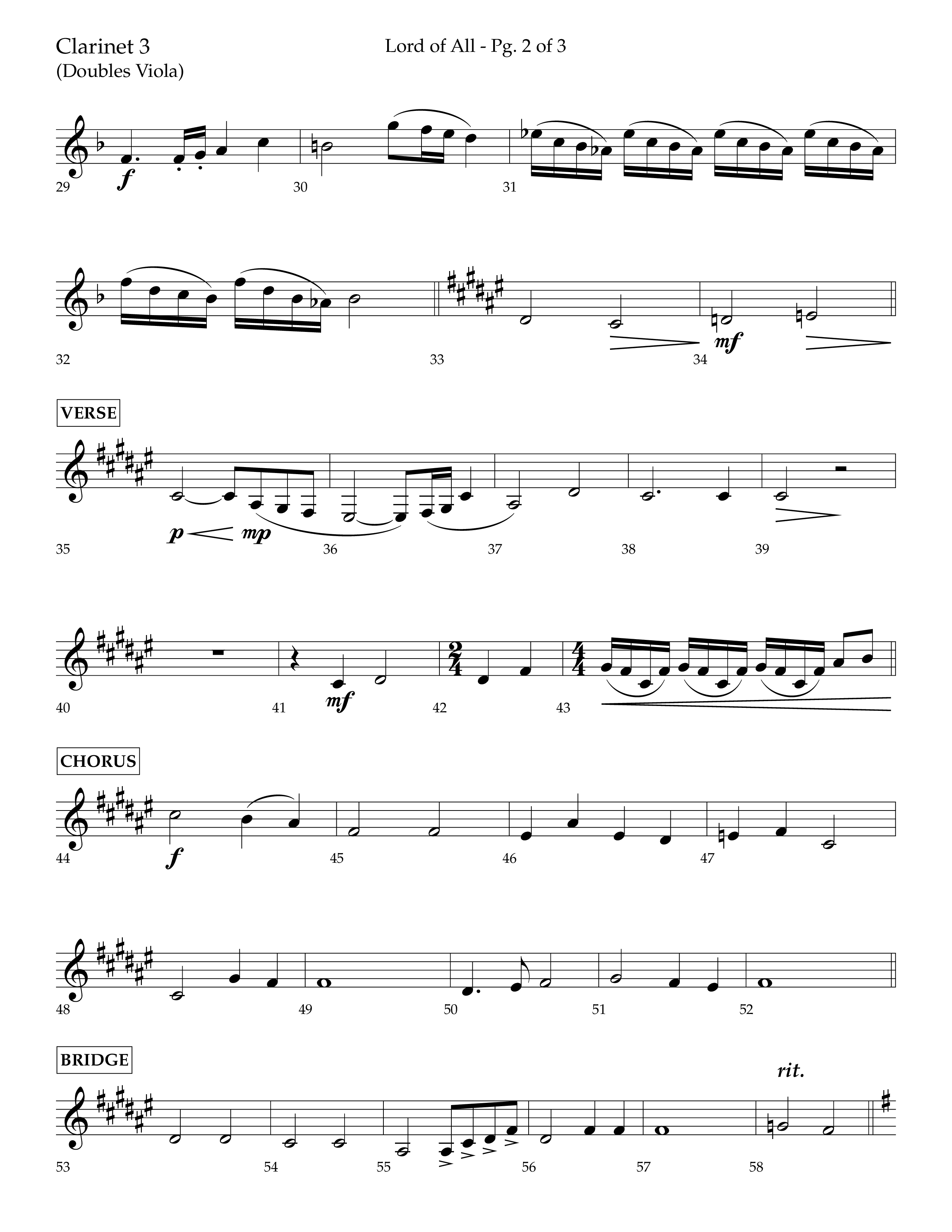 Lord Of All (with All Hail The Power Of Jesus Name) (Choral Anthem SATB) Clarinet 3 (Lifeway Choral / Arr. Trey Ivey)