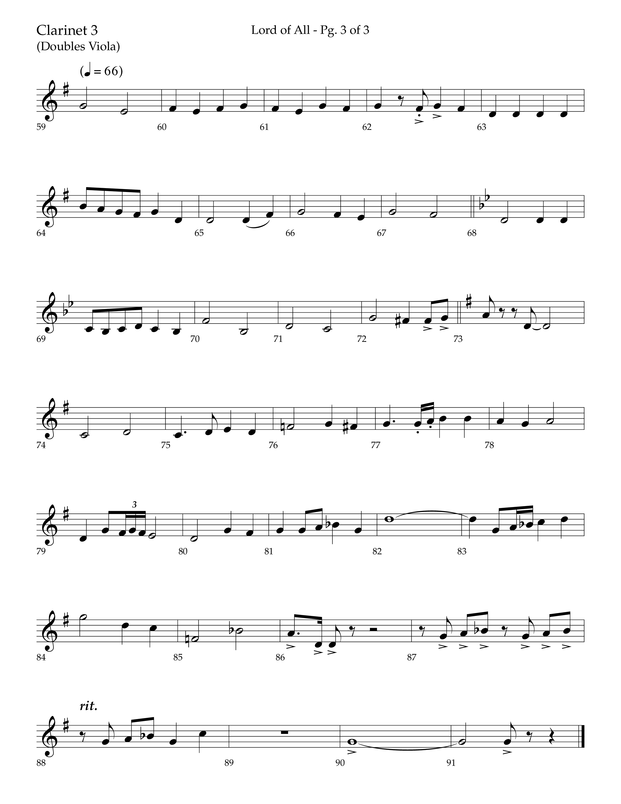 Lord Of All (with All Hail The Power Of Jesus Name) (Choral Anthem SATB) Clarinet 3 (Lifeway Choral / Arr. Trey Ivey)