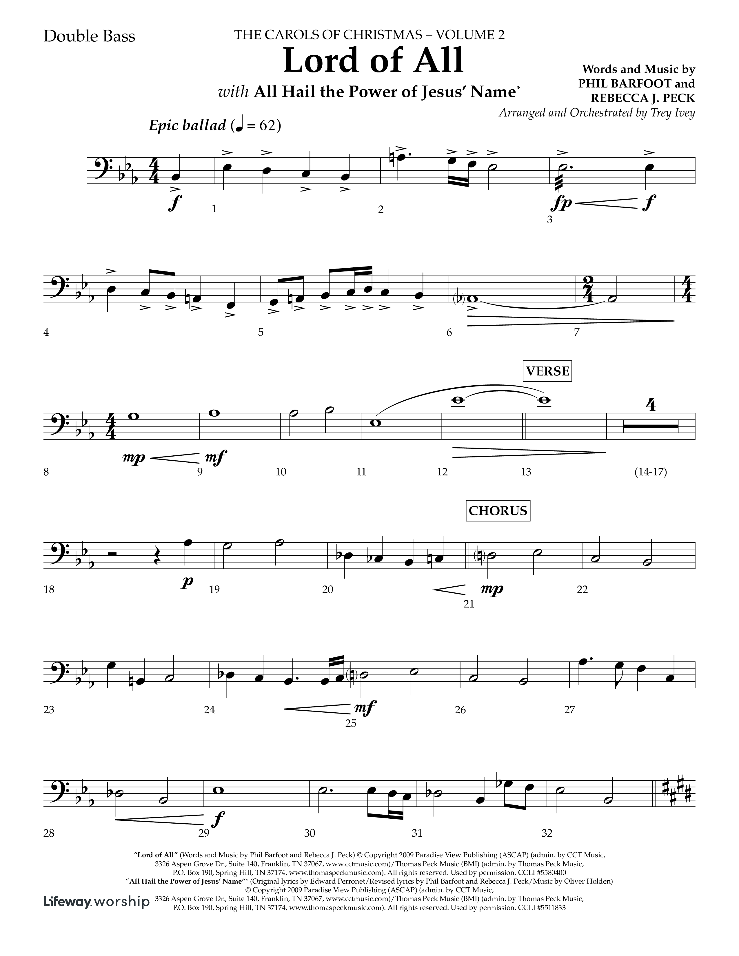 Lord Of All (with All Hail The Power Of Jesus Name) (Choral Anthem SATB) Double Bass (Lifeway Choral / Arr. Trey Ivey)