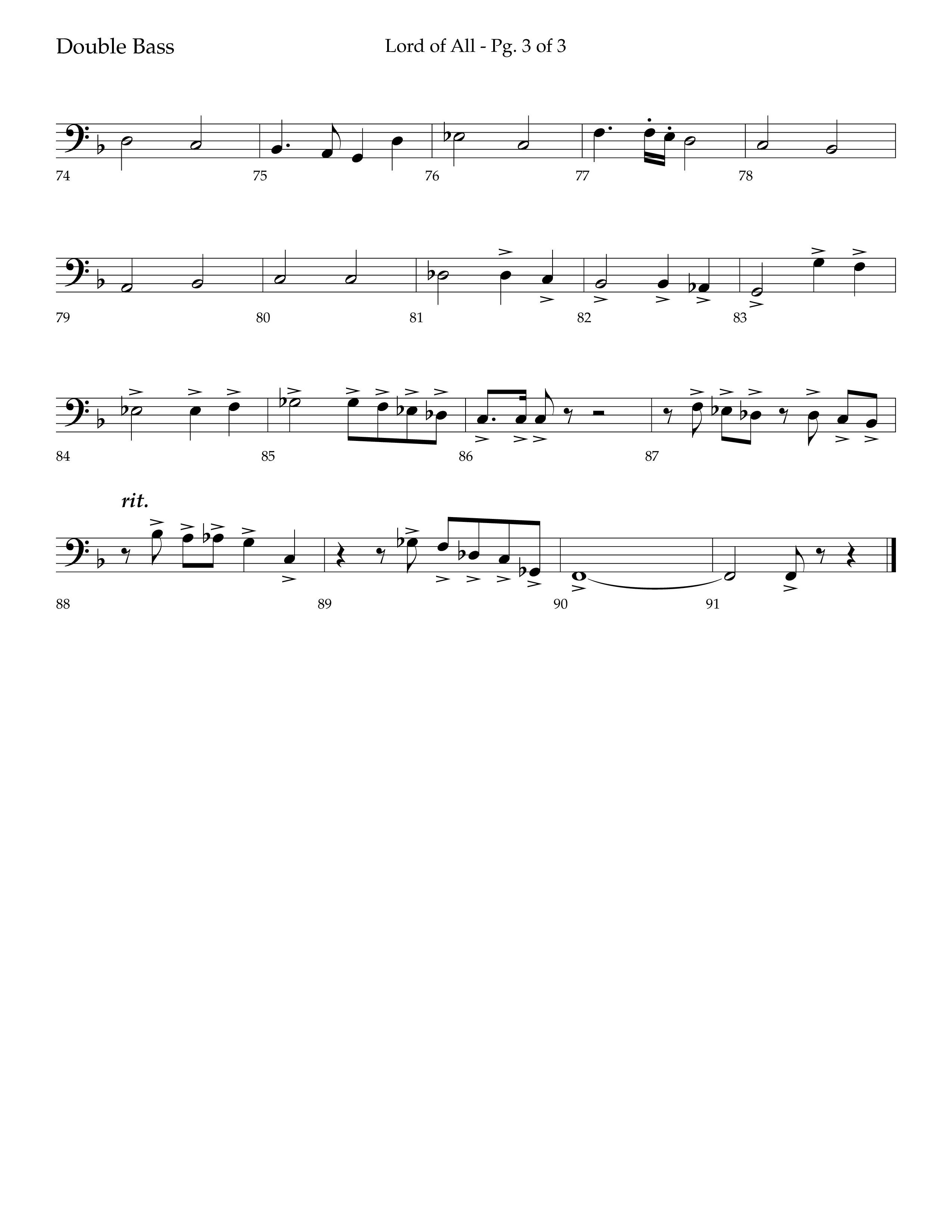 Lord Of All (with All Hail The Power Of Jesus Name) (Choral Anthem SATB) Double Bass (Lifeway Choral / Arr. Trey Ivey)