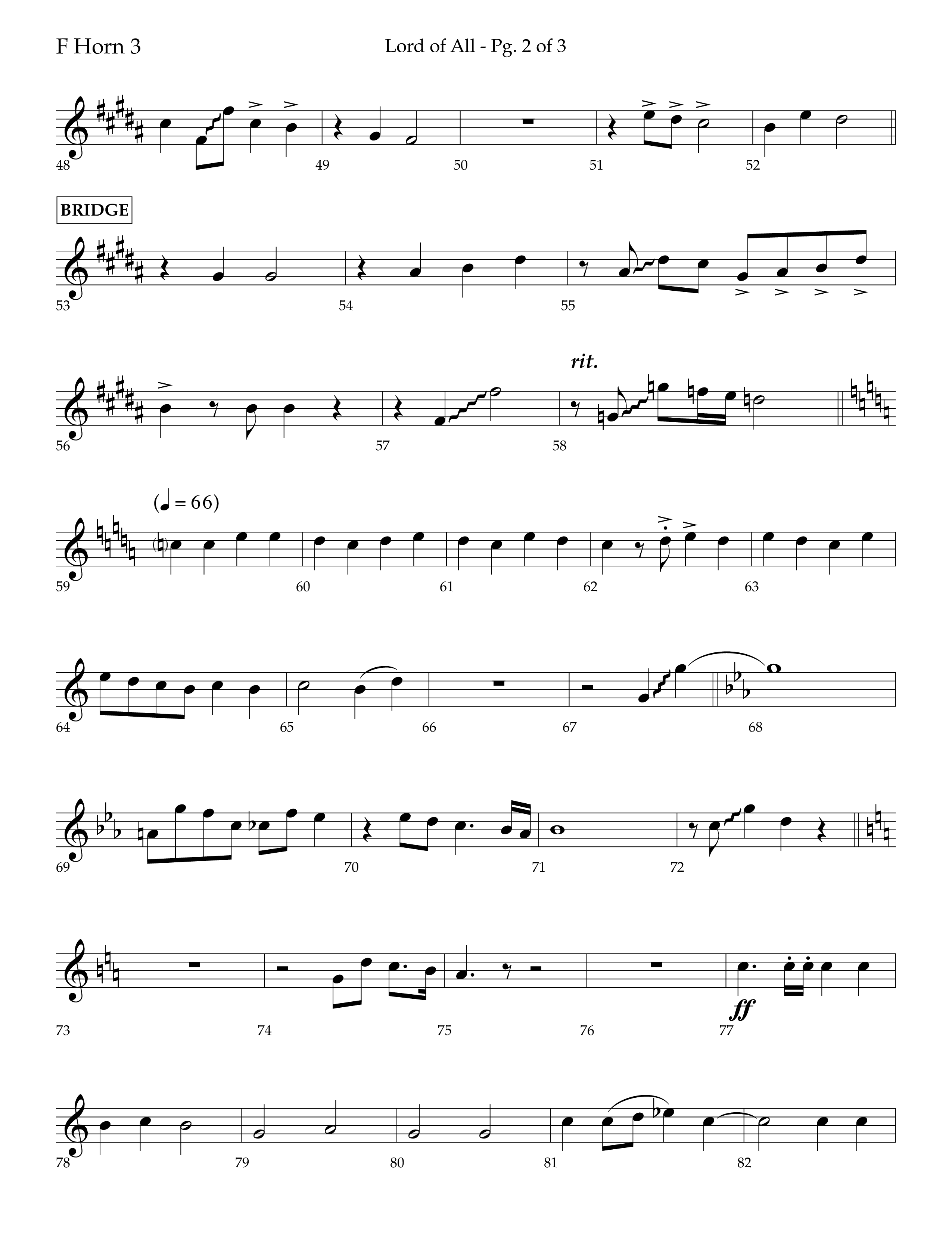 Lord Of All (with All Hail The Power Of Jesus Name) (Choral Anthem SATB) French Horn 3 (Lifeway Choral / Arr. Trey Ivey)