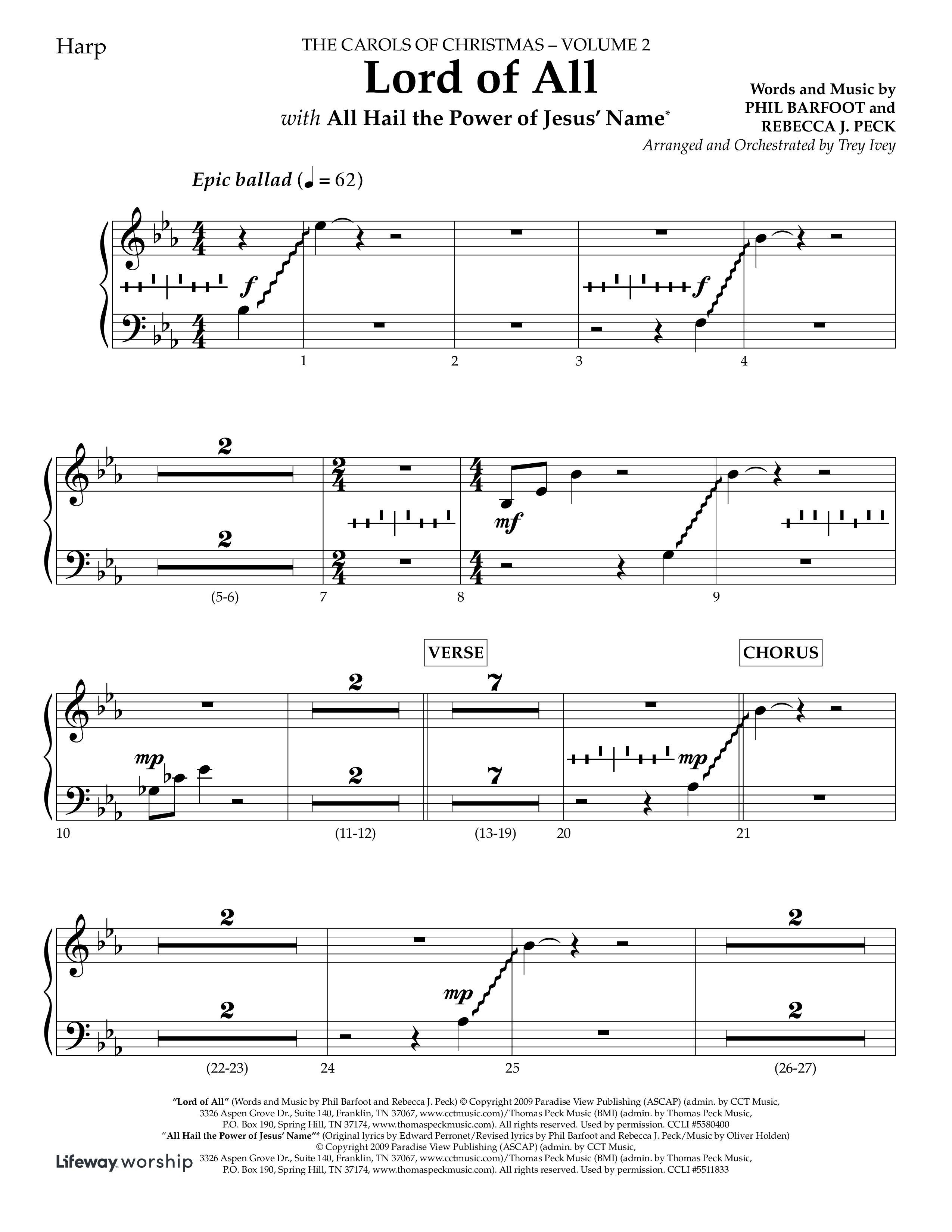 Lord Of All (with All Hail The Power Of Jesus Name) (Choral Anthem SATB) Harp (Lifeway Choral / Arr. Trey Ivey)