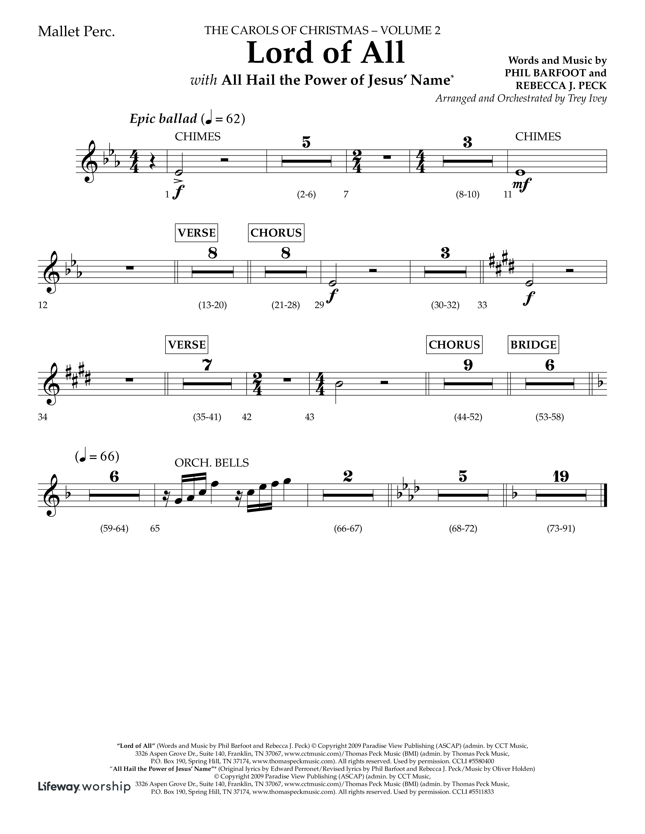 Lord Of All (with All Hail The Power Of Jesus Name) (Choral Anthem SATB) Mallets (Lifeway Choral / Arr. Trey Ivey)