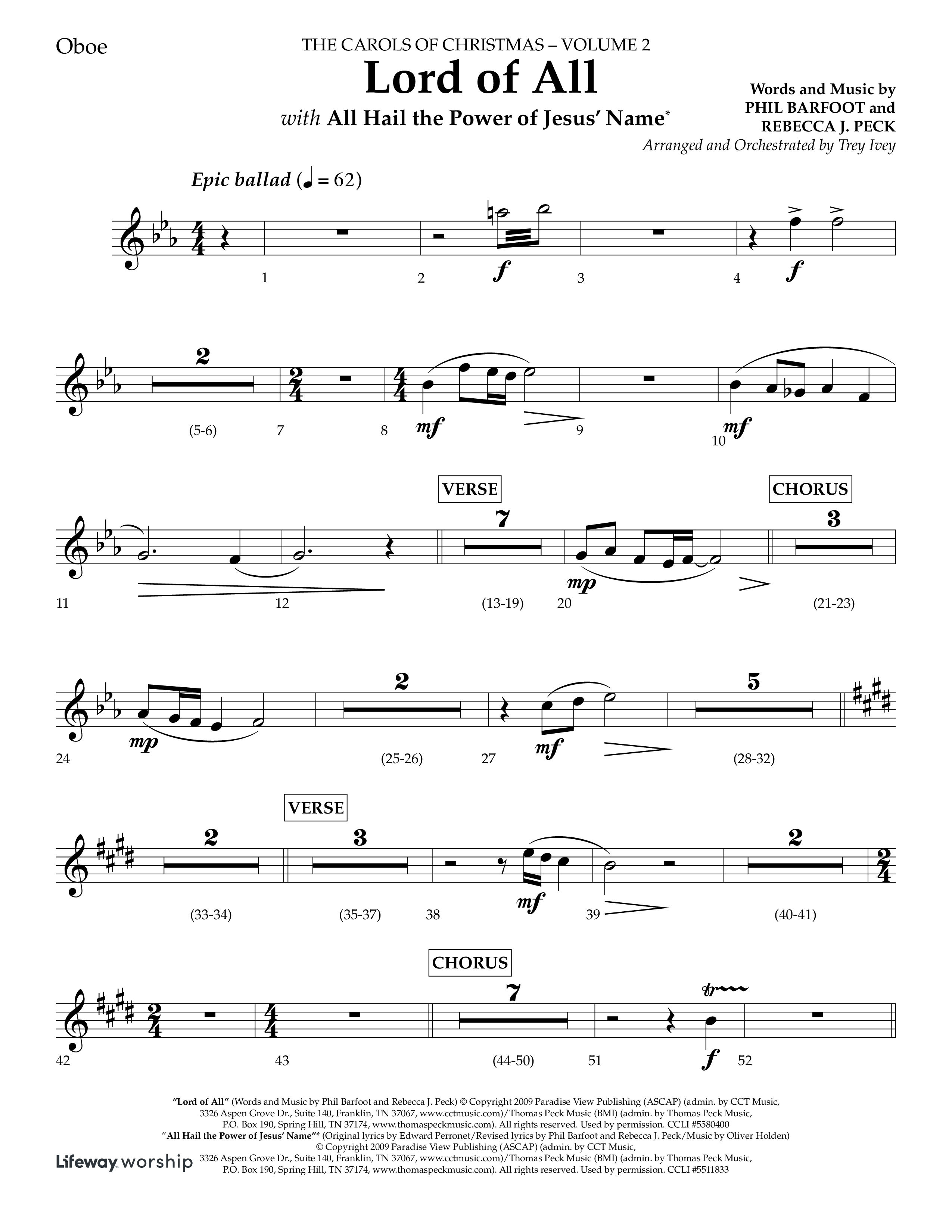 Lord Of All (with All Hail The Power Of Jesus Name) (Choral Anthem SATB) Oboe (Lifeway Choral / Arr. Trey Ivey)
