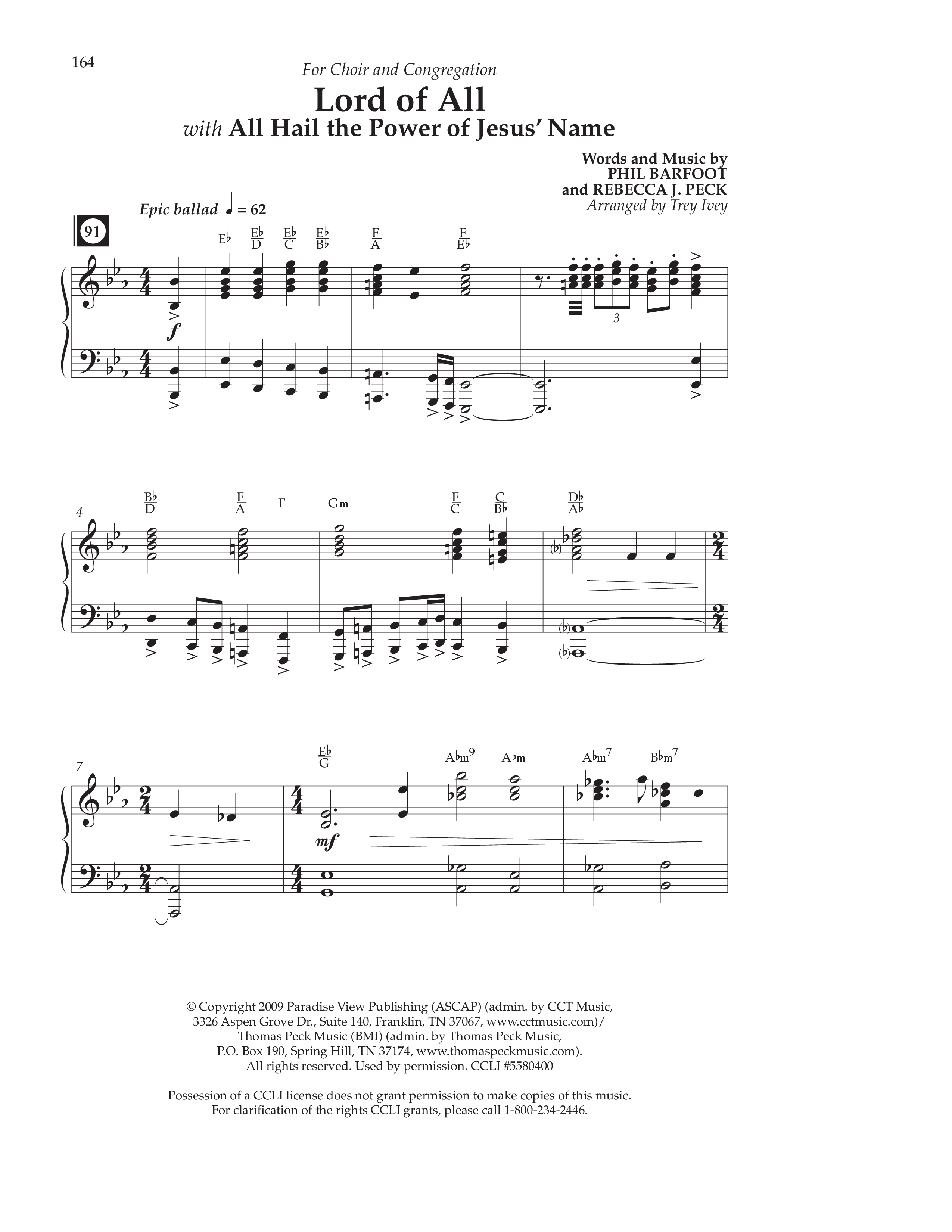 Lord Of All (with All Hail The Power Of Jesus Name) (Choral Anthem SATB) Anthem (SATB/Piano) (Lifeway Choral / Arr. Trey Ivey)