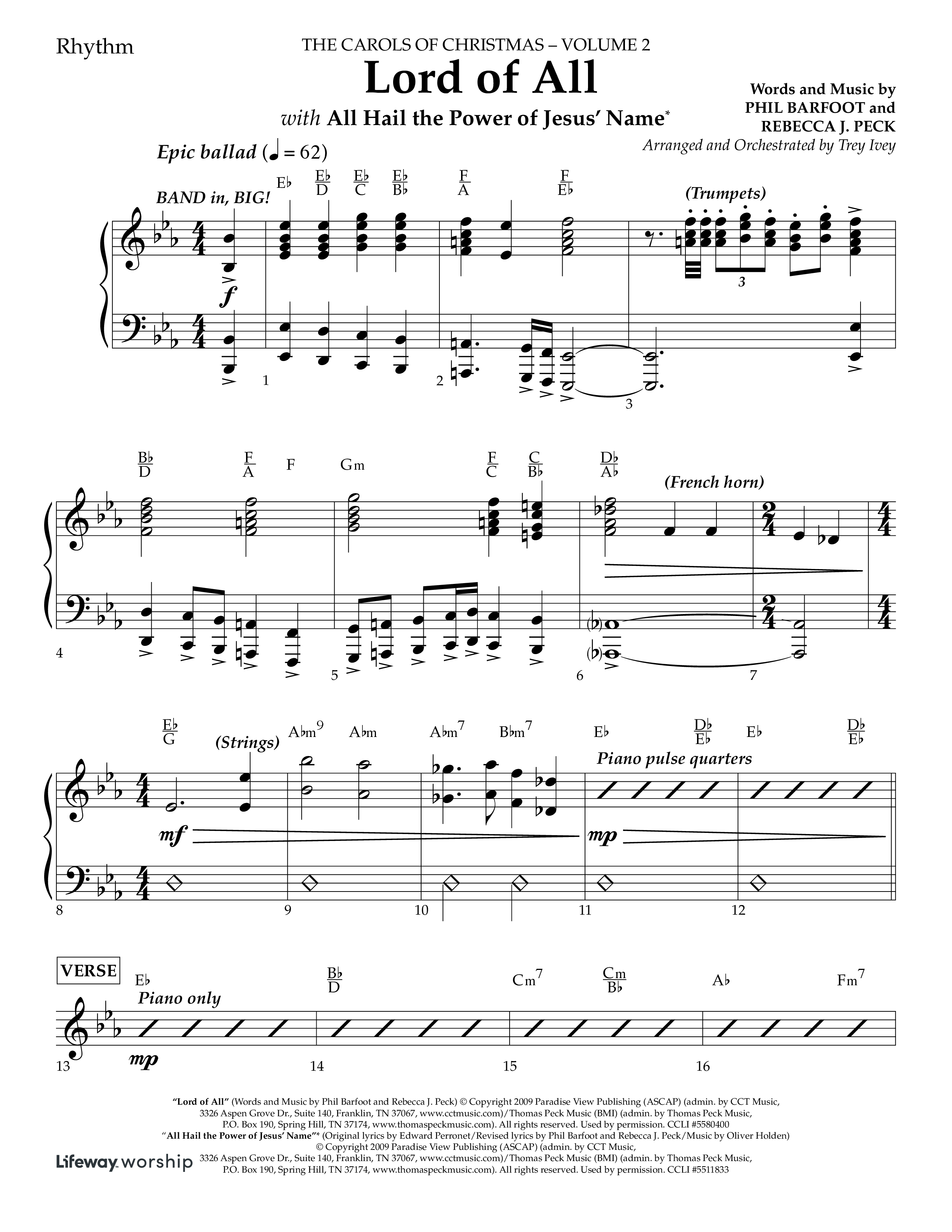 Lord Of All (with All Hail The Power Of Jesus Name) (Choral Anthem SATB) Rhythm Chart (Lifeway Choral / Arr. Trey Ivey)