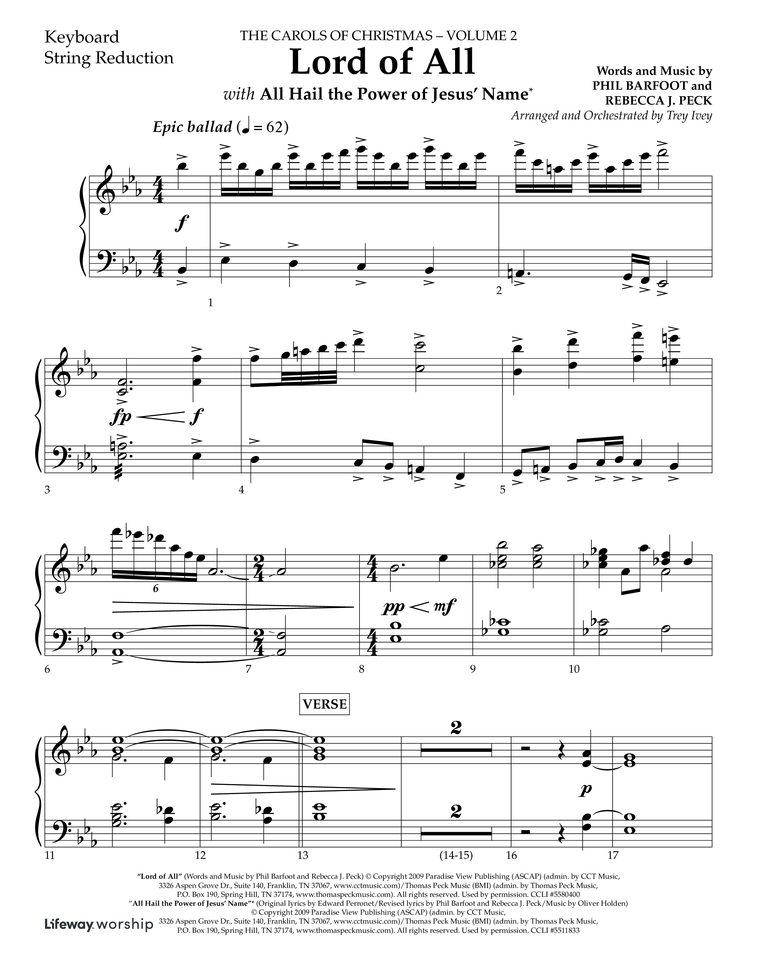 Lord Of All (with All Hail The Power Of Jesus Name) (Choral Anthem SATB) String Reduction (Lifeway Choral / Arr. Trey Ivey)