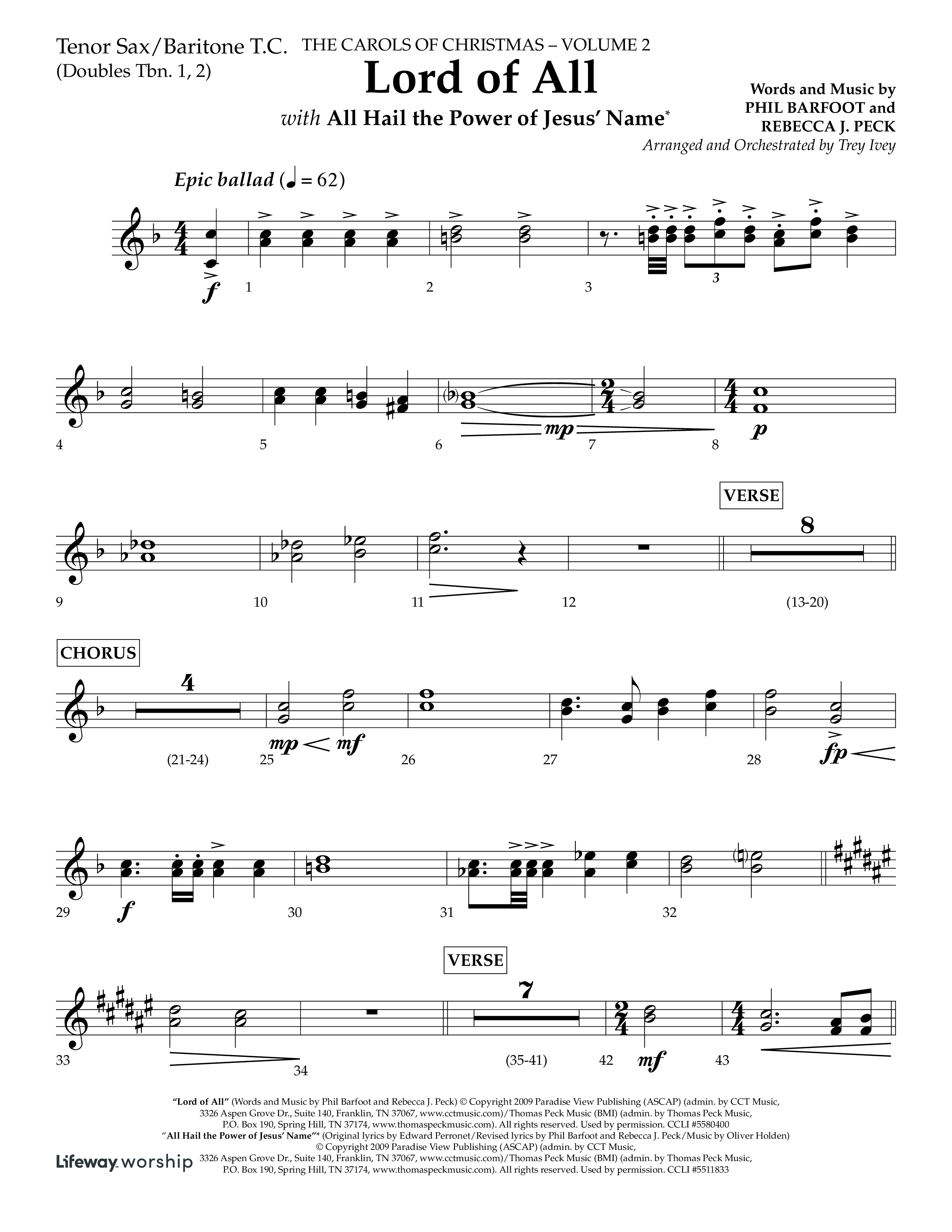 Lord Of All (with All Hail The Power Of Jesus Name) (Choral Anthem SATB) Tenor Sax/Baritone T.C. (Lifeway Choral / Arr. Trey Ivey)