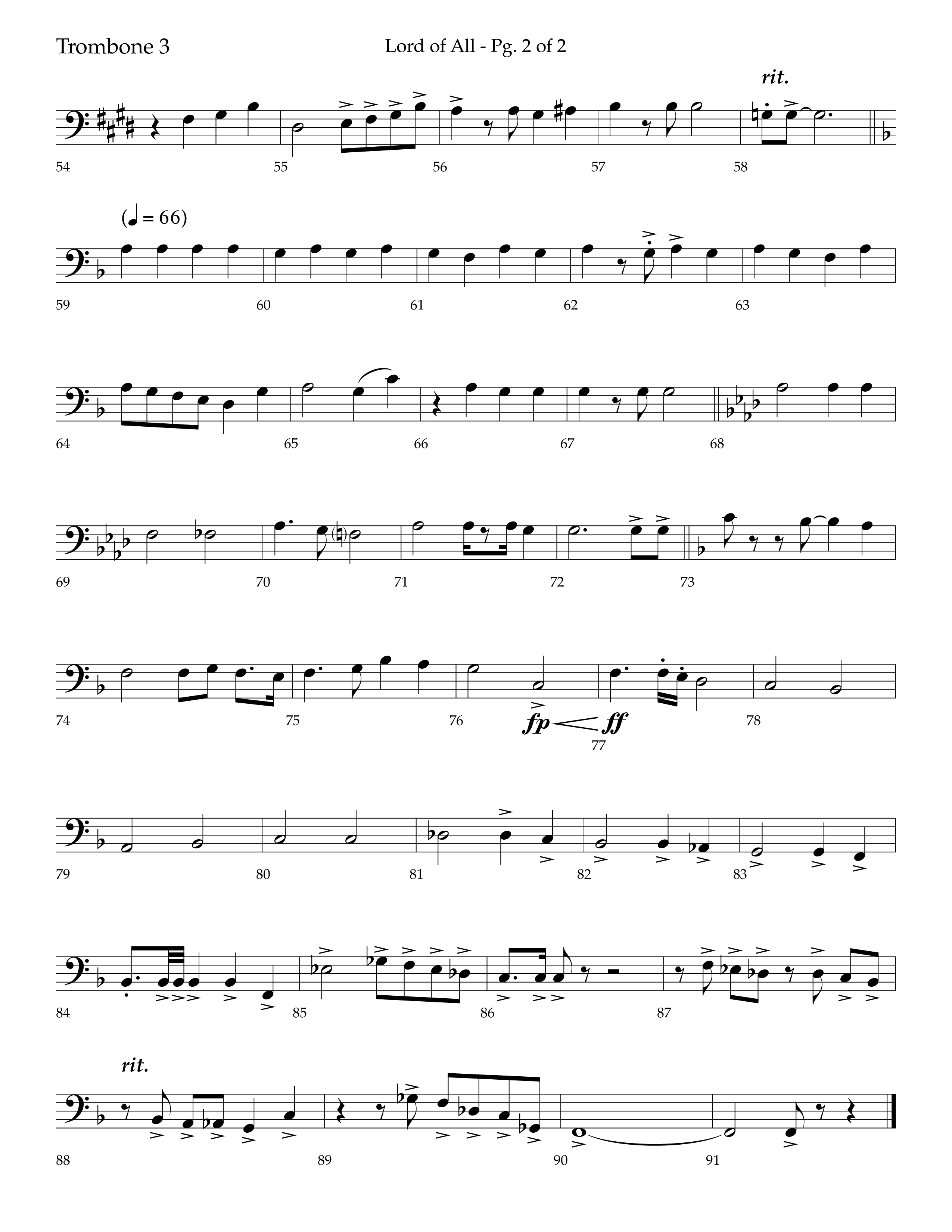Lord Of All (with All Hail The Power Of Jesus Name) (Choral Anthem SATB) Trombone 3 (Lifeway Choral / Arr. Trey Ivey)