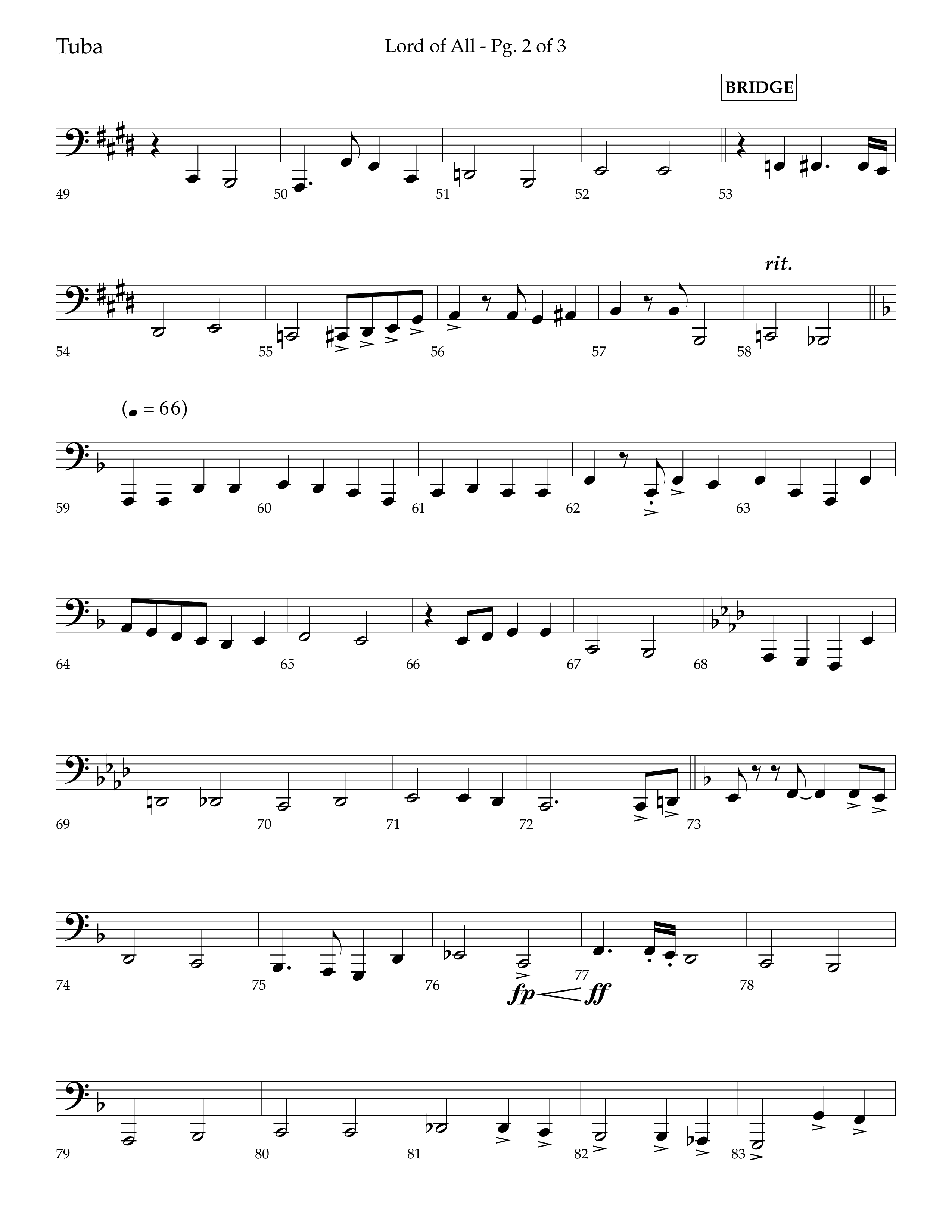 Lord Of All (with All Hail The Power Of Jesus Name) (Choral Anthem SATB) Tuba (Lifeway Choral / Arr. Trey Ivey)