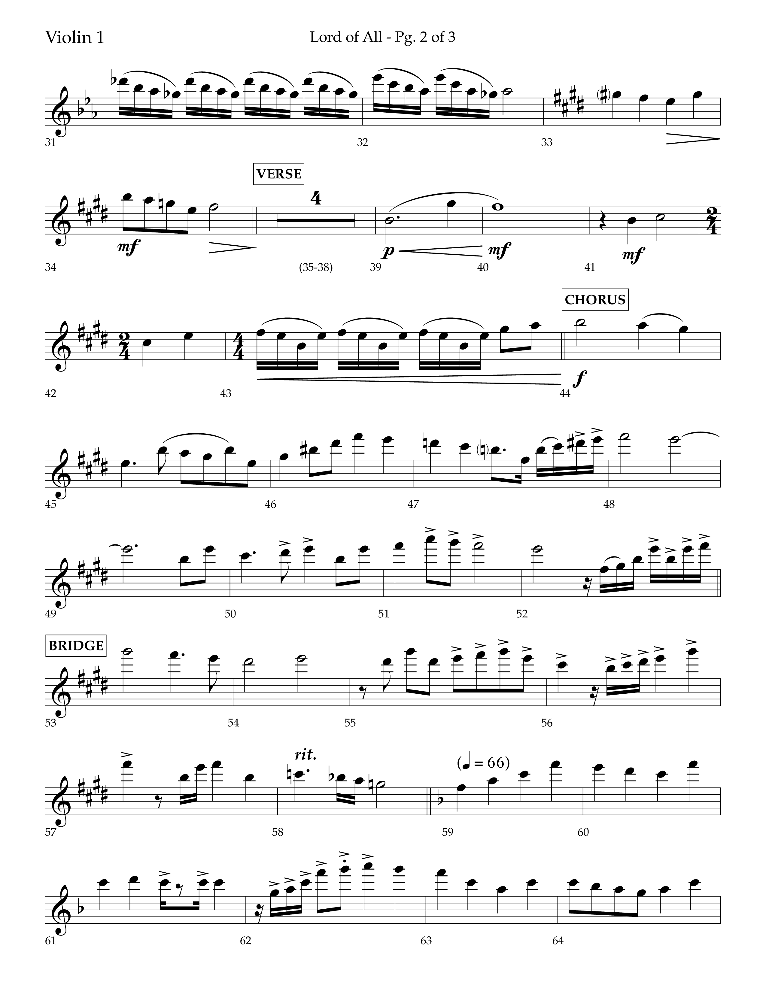 Lord Of All (with All Hail The Power Of Jesus Name) (Choral Anthem SATB) Violin 1 (Lifeway Choral / Arr. Trey Ivey)