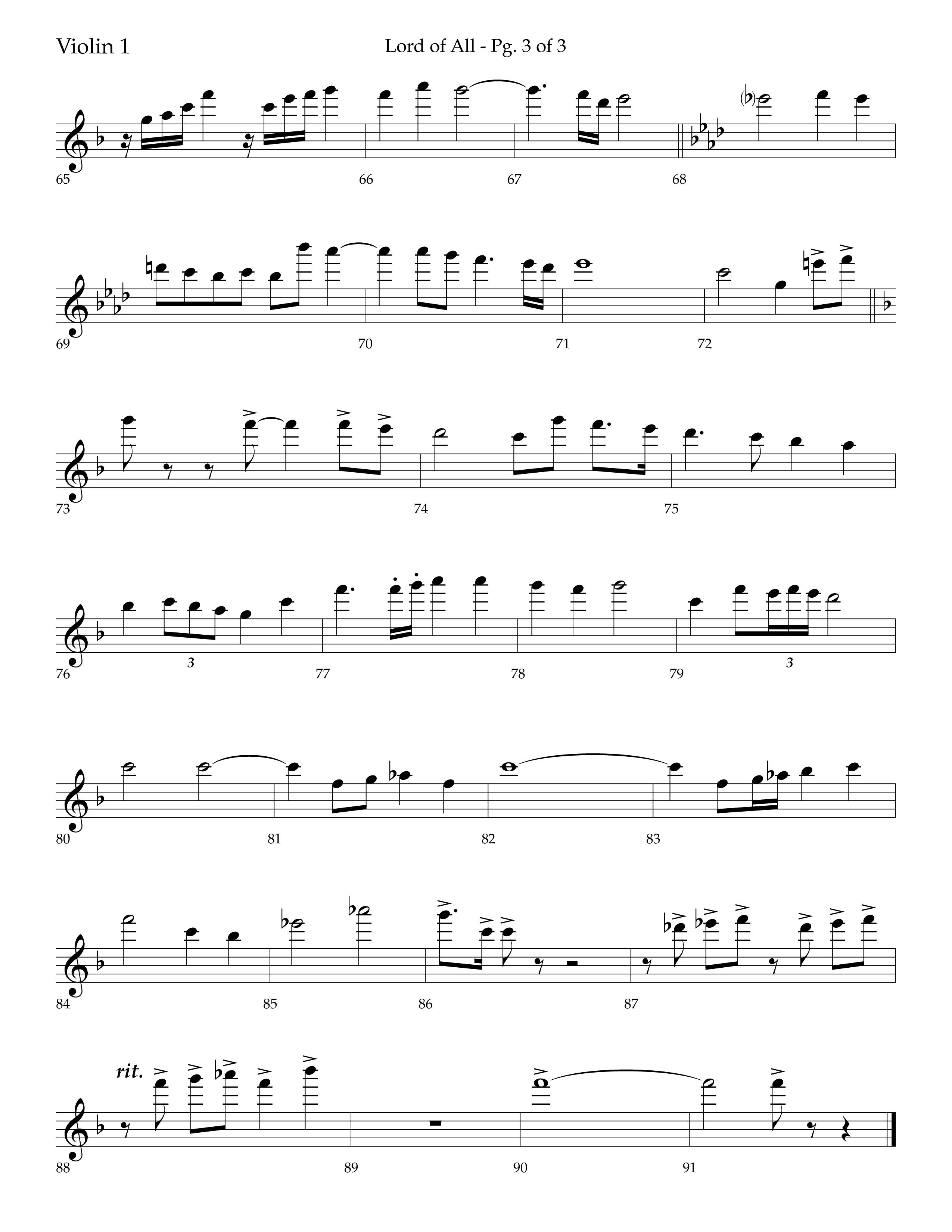 Lord Of All (with All Hail The Power Of Jesus Name) (Choral Anthem SATB) Violin 1 (Lifeway Choral / Arr. Trey Ivey)