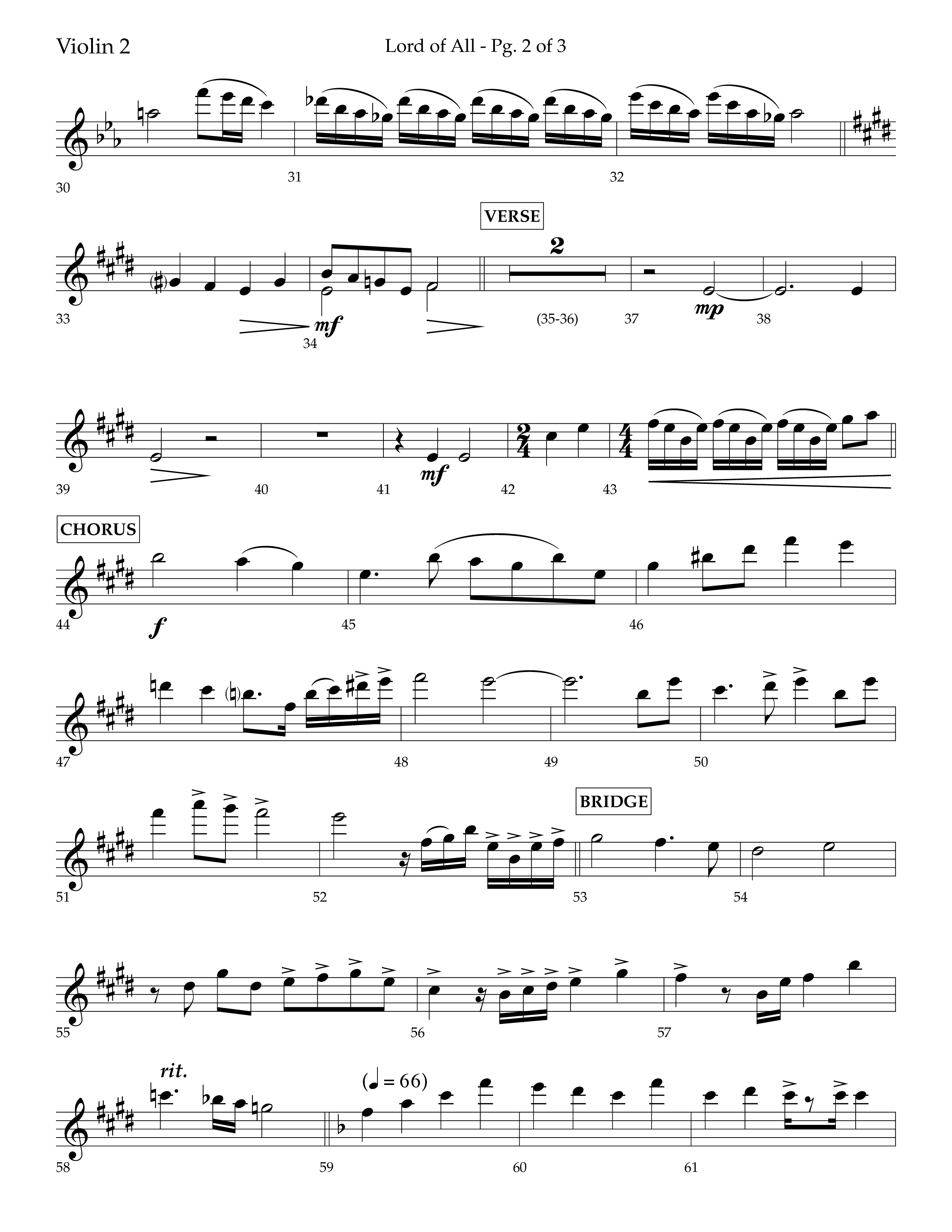 Lord Of All (with All Hail The Power Of Jesus Name) (Choral Anthem SATB) Violin 2 (Lifeway Choral / Arr. Trey Ivey)