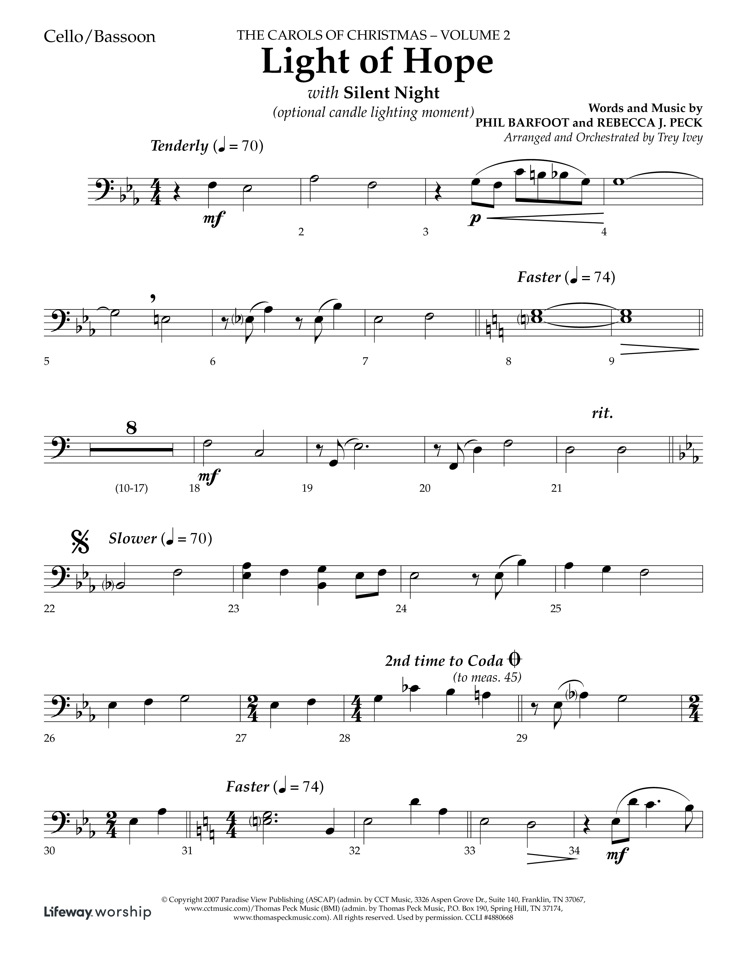 Light Of Hope (with Silent Night) (Choral Anthem SATB) Cello (Lifeway Choral / Arr. Trey Ivey)
