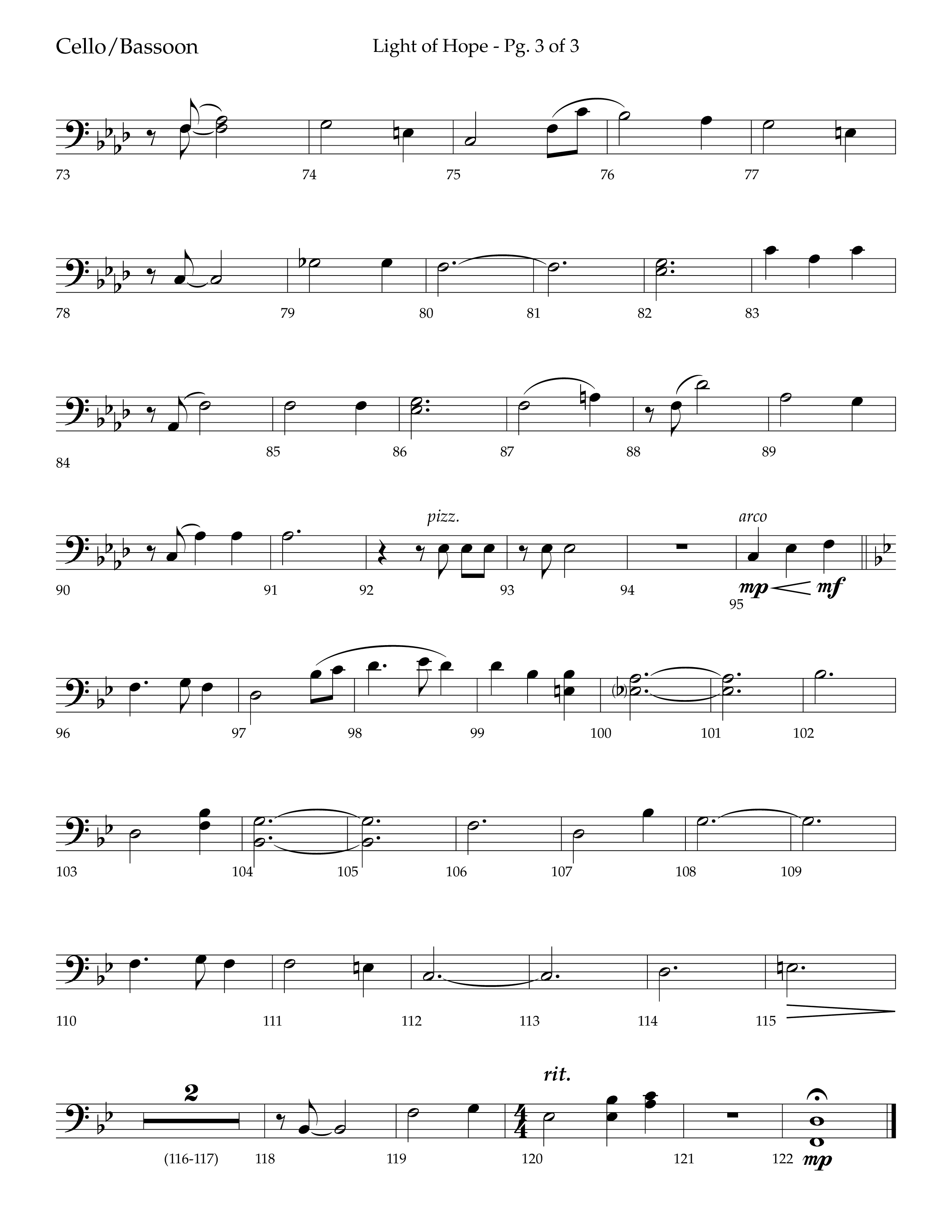 Light Of Hope (with Silent Night) (Choral Anthem SATB) Cello (Lifeway Choral / Arr. Trey Ivey)