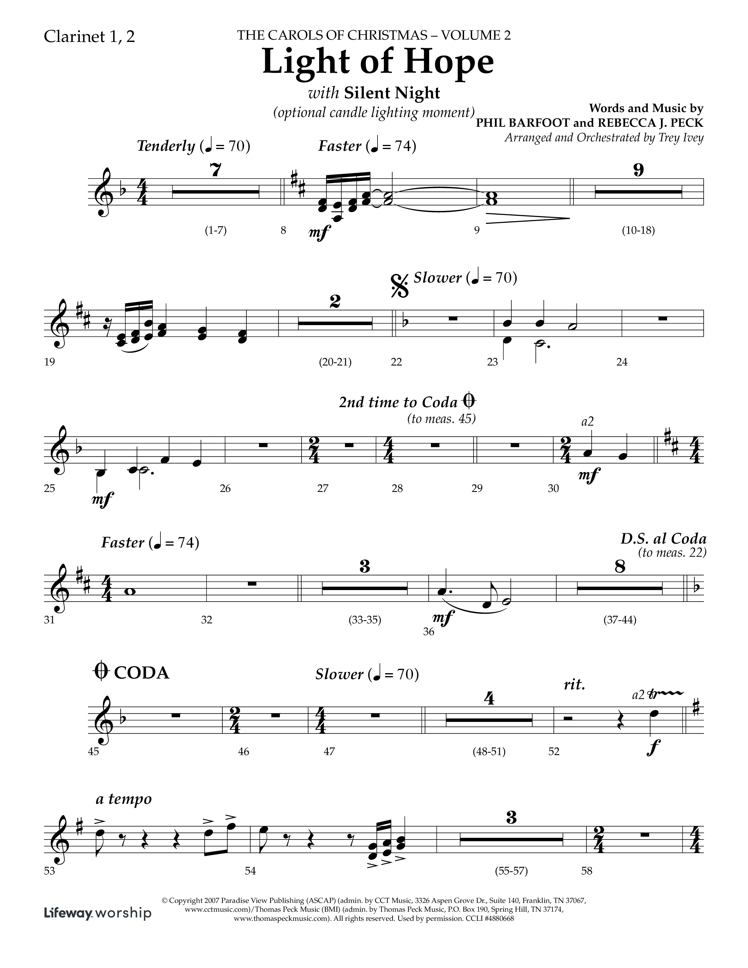 Light Of Hope (with Silent Night) (Choral Anthem SATB) Clarinet 1/2 (Lifeway Choral / Arr. Trey Ivey)