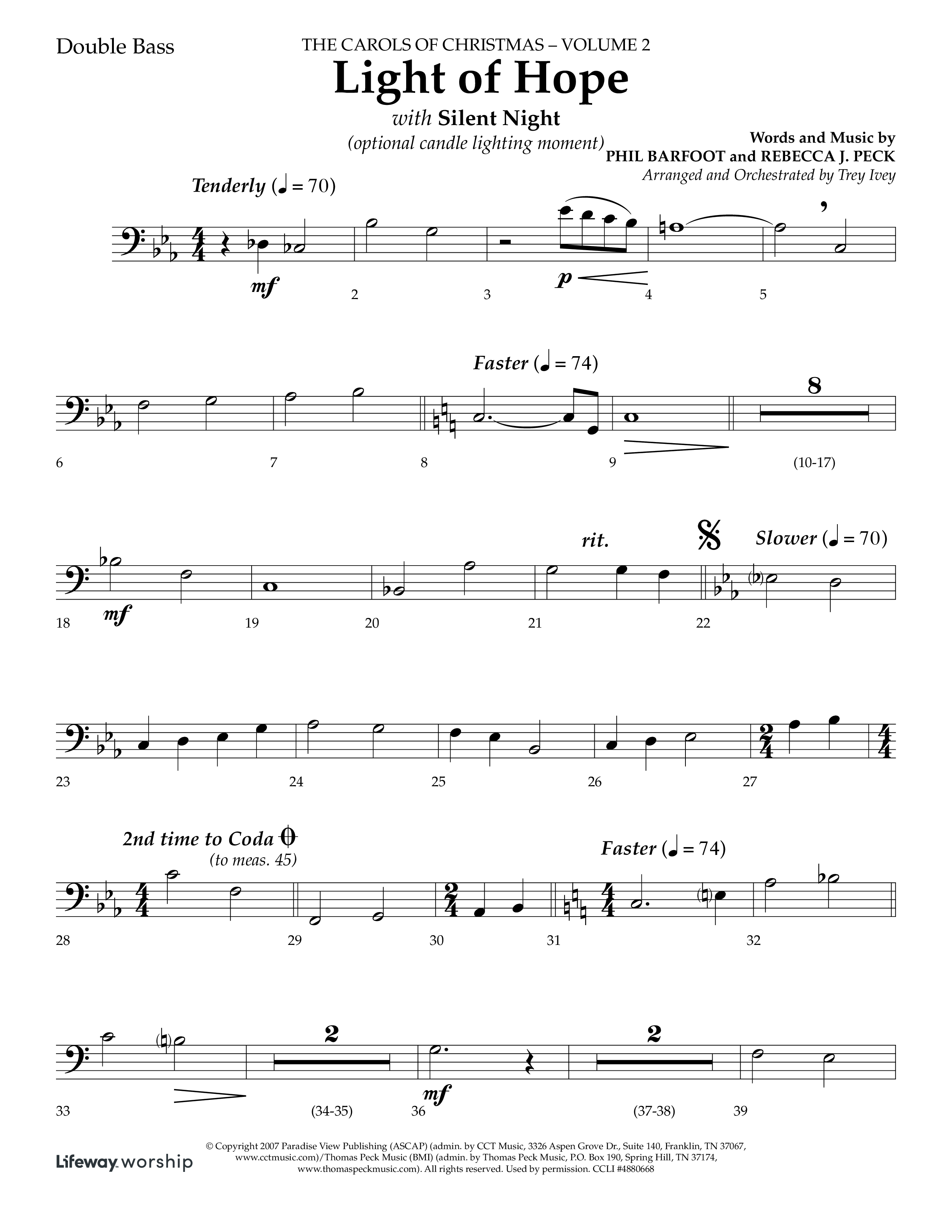 Light Of Hope (with Silent Night) (Choral Anthem SATB) Double Bass (Lifeway Choral / Arr. Trey Ivey)